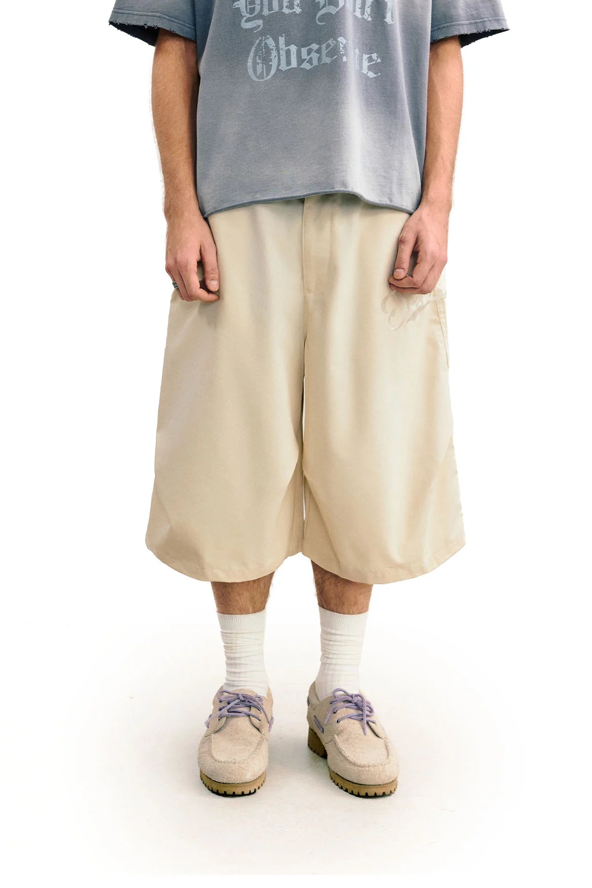 Sense Wide Cut Twill Shorts Khaki