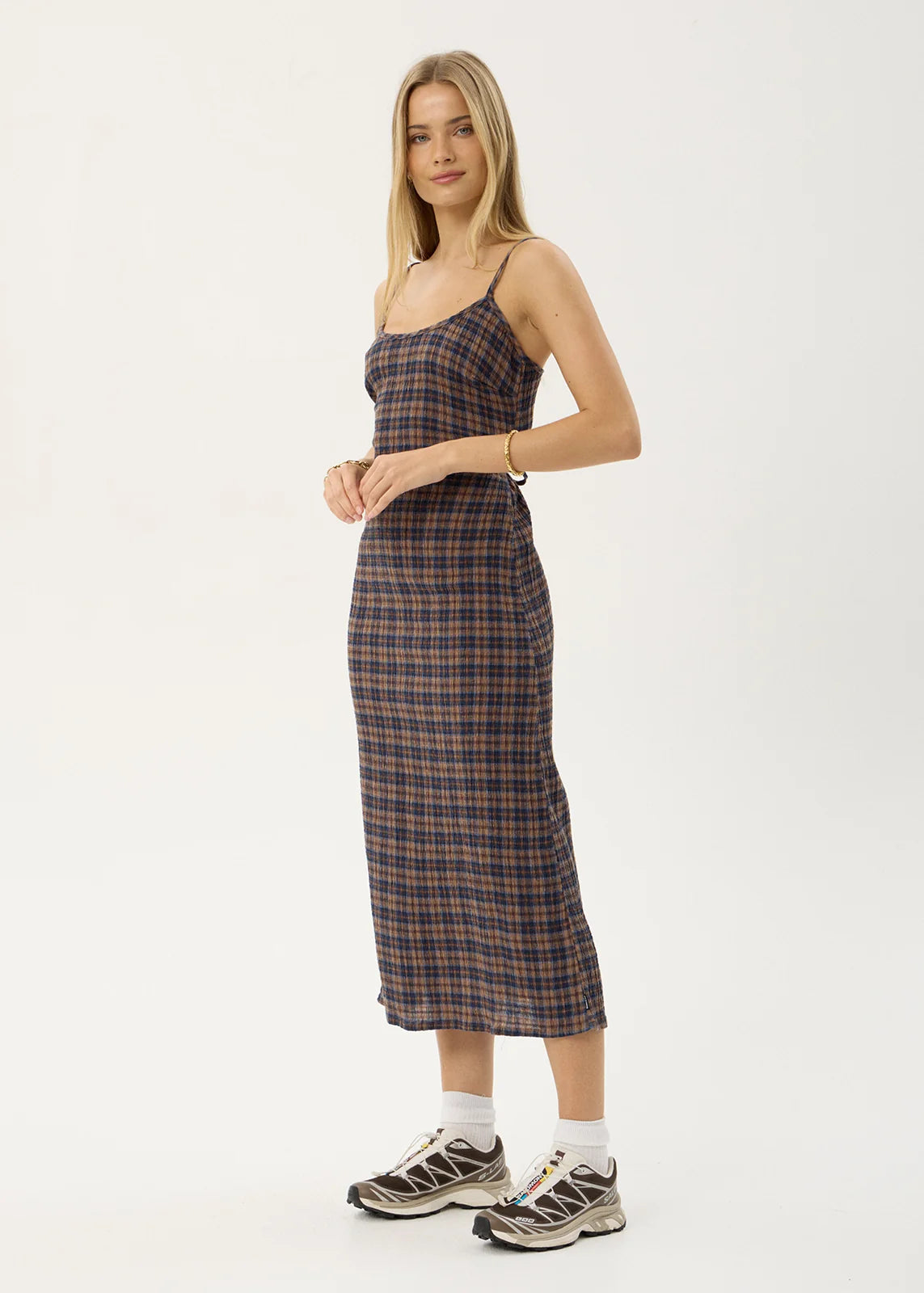 Rumi - Seersucker Midi Dress - Shev Indigo Check