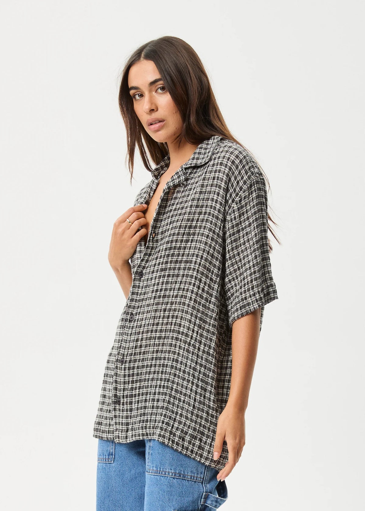 Asta Seersucker Cuban Black Check Shirt