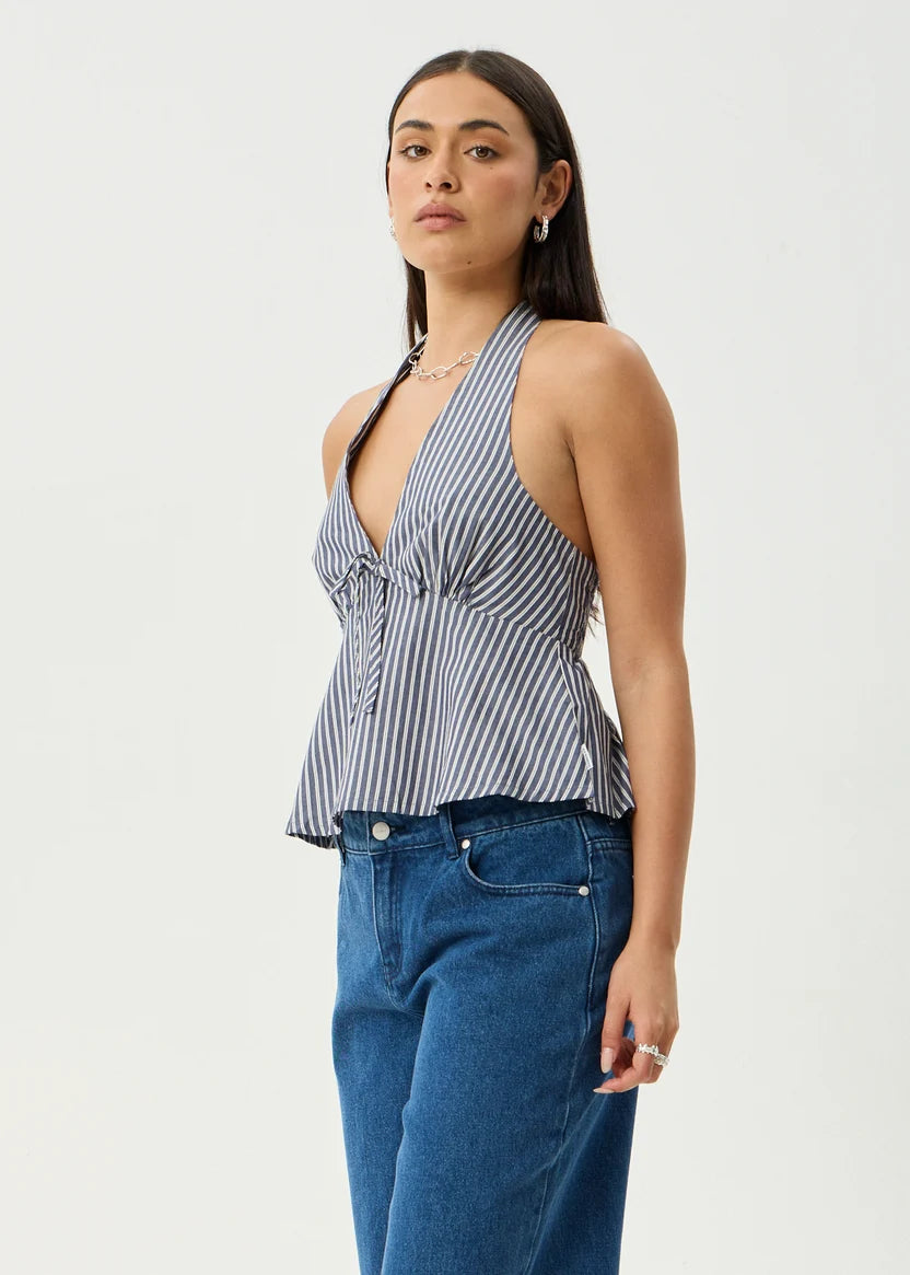 Delta Organic Navy Stripe Halter Top