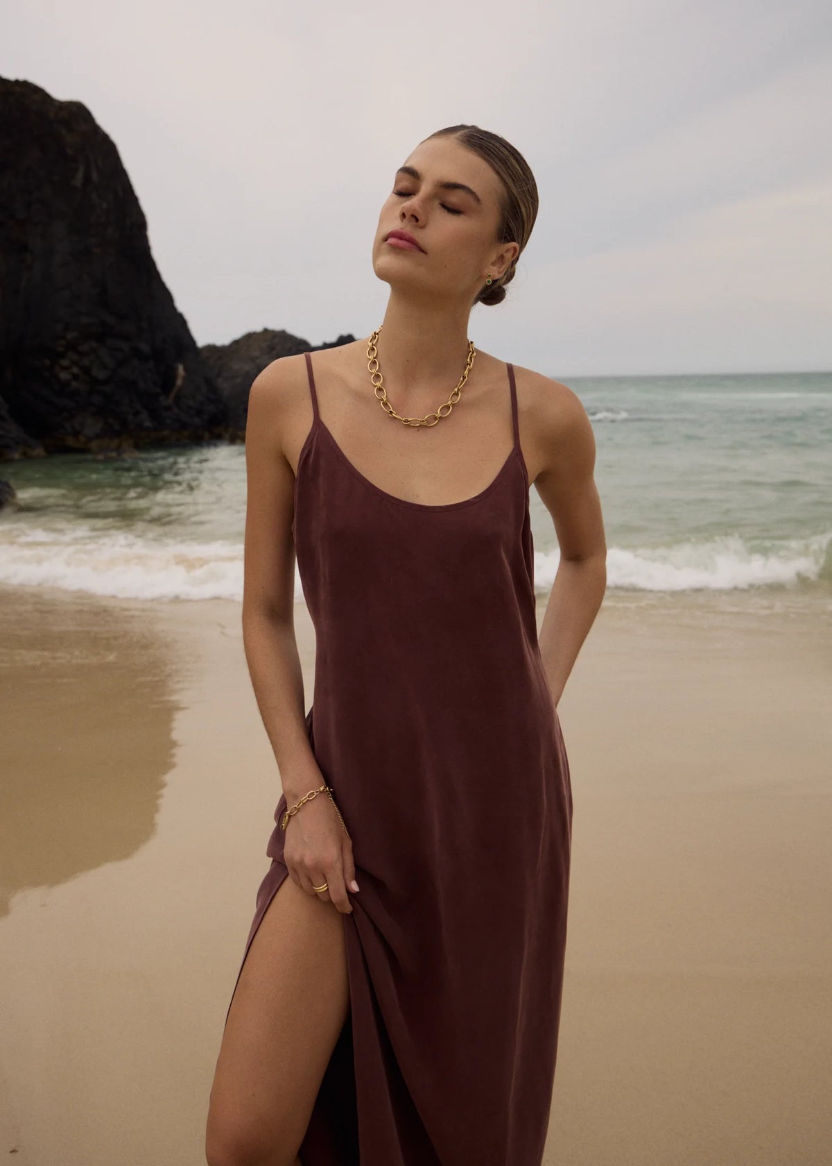 Valley - Cupro Midi Dress - Hazelnut