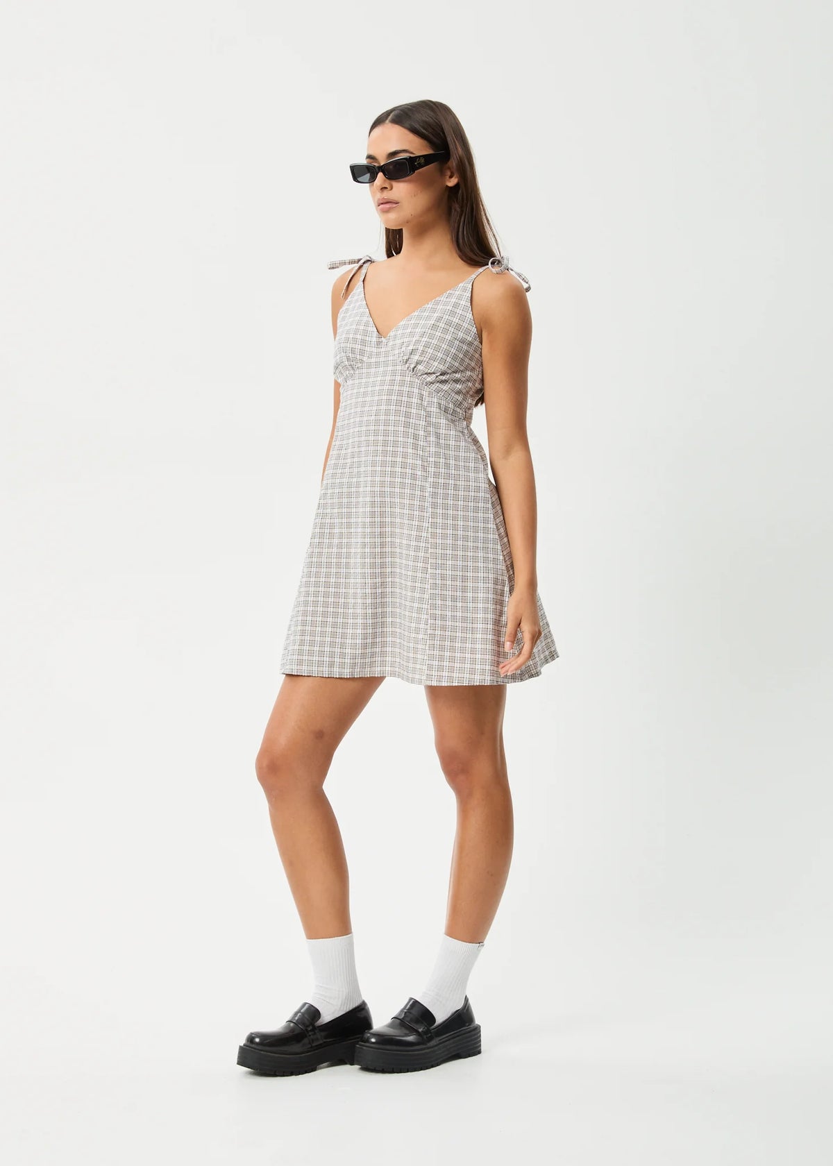 Drew Taupe Check Seersucker Mini Dress