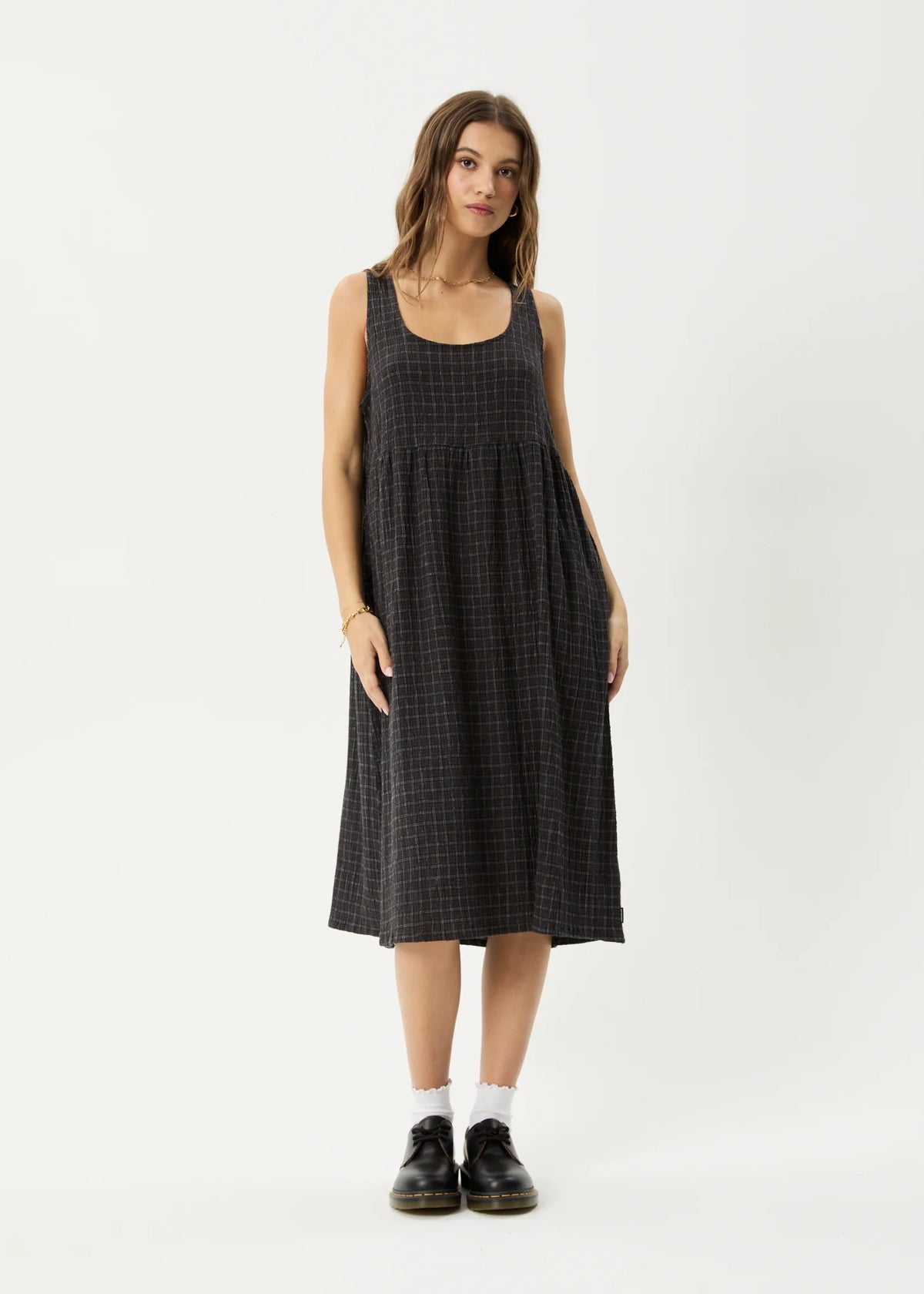 Dusk Seersucker Black Check Midi Dress