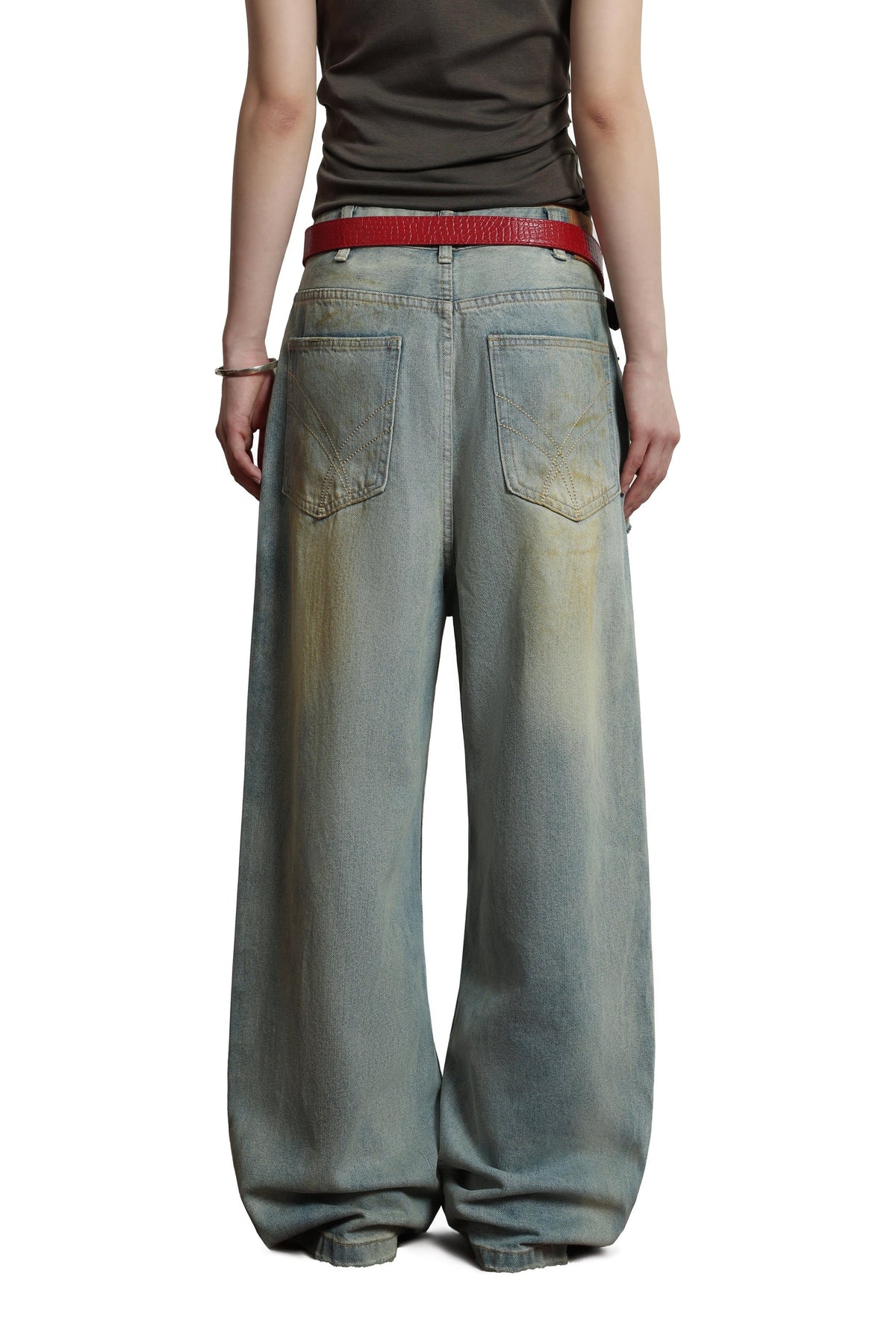 Sense Vintage Dirty Washed Denim Pants Light Blue
