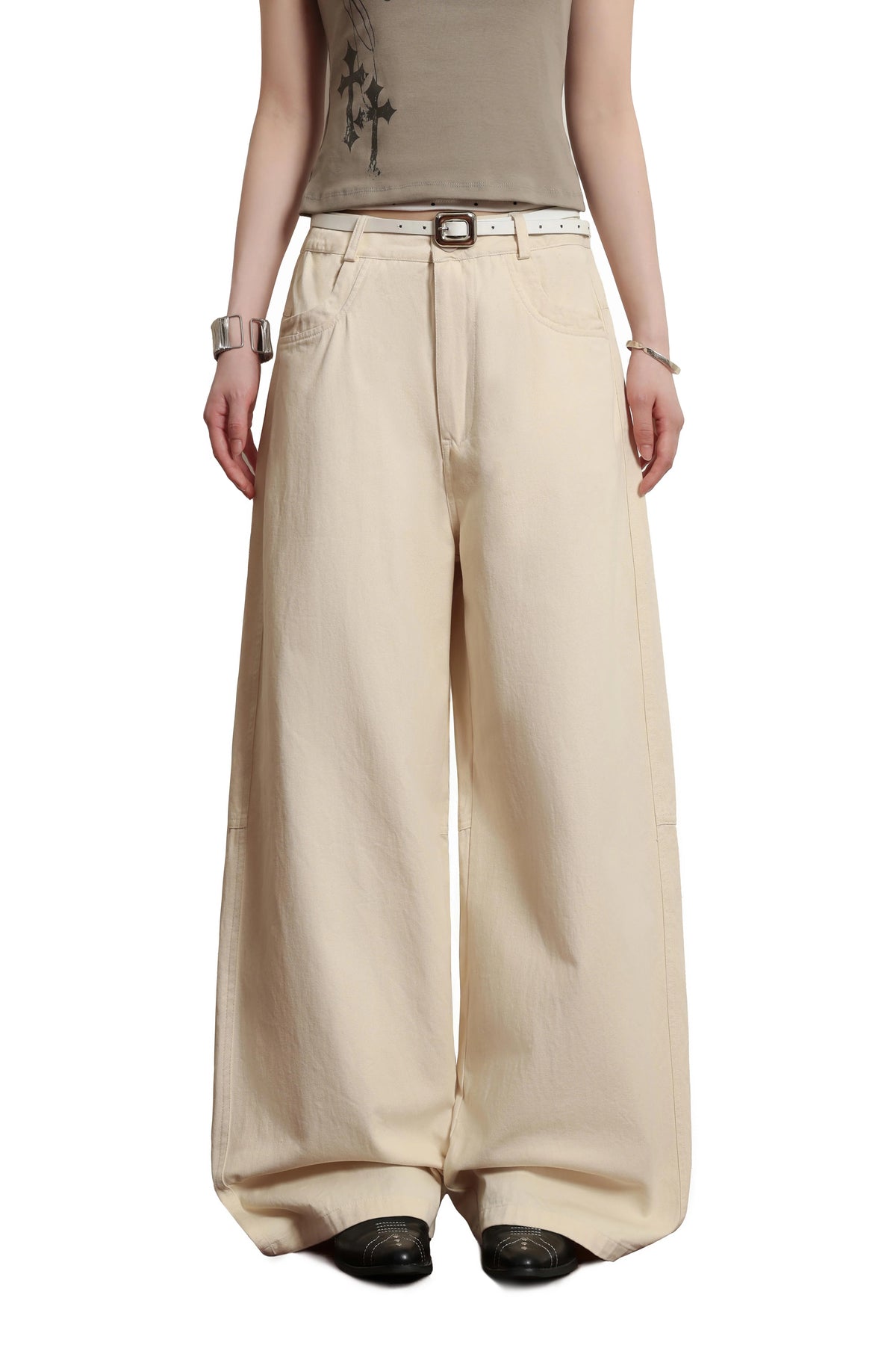Sense Flowy Straight-Leg Trousers Cream