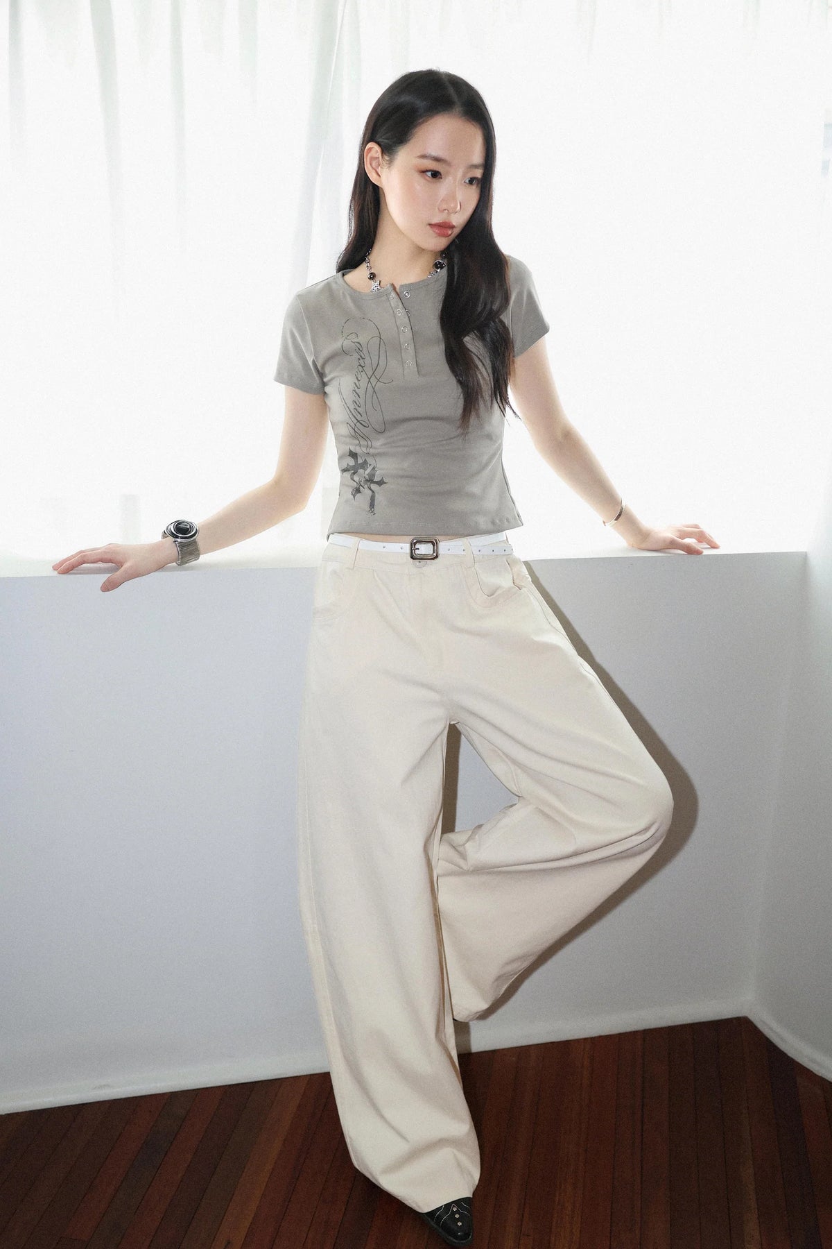 Sense Flowy Straight-Leg Trousers Cream