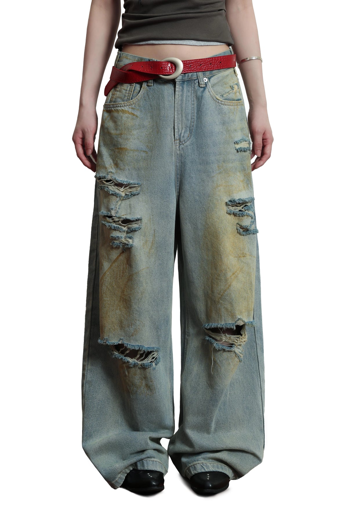 Sense Vintage Dirty Washed Denim Pants Light Blue