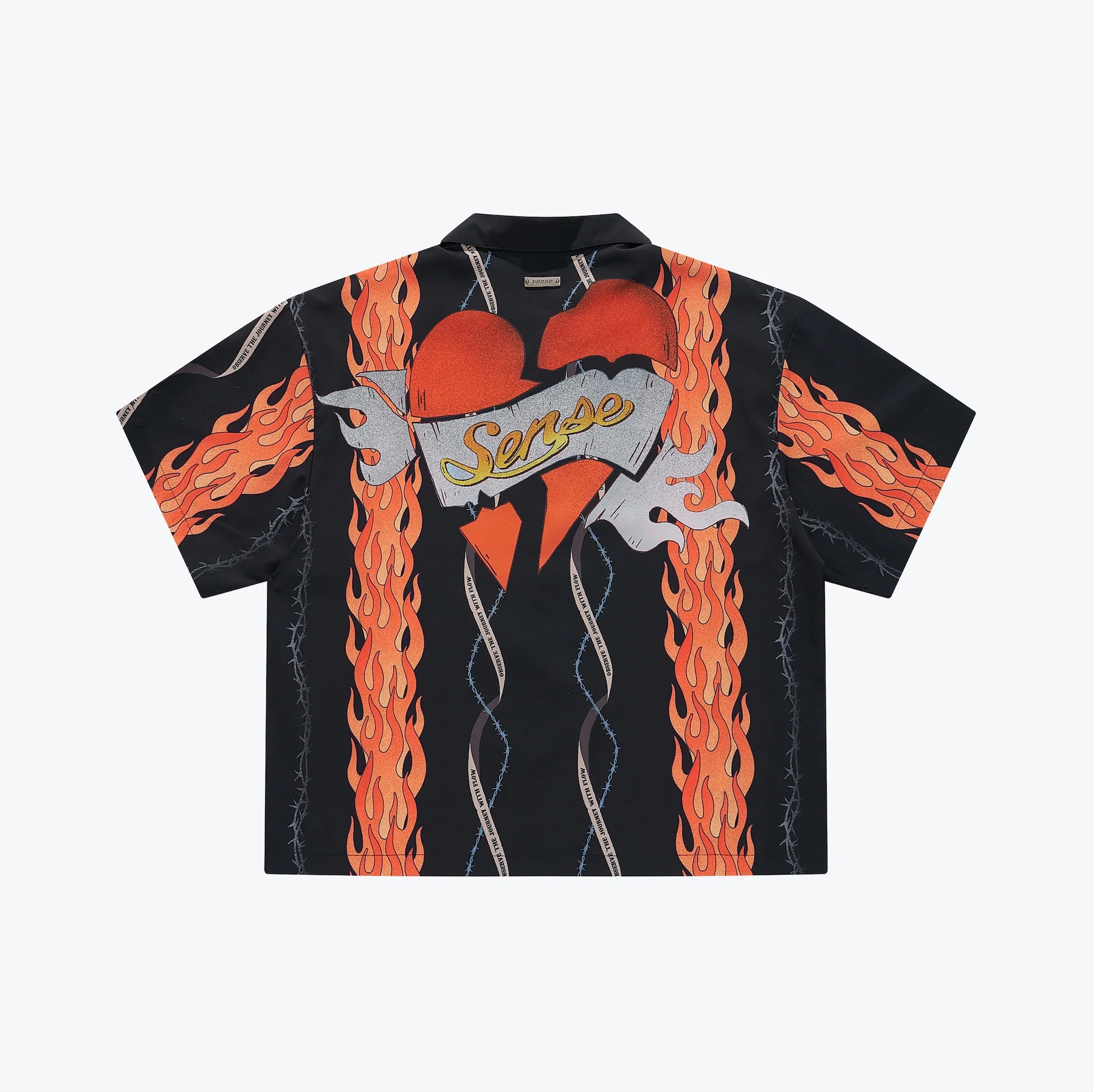Sense Flame Heart Full Print Black Shirt