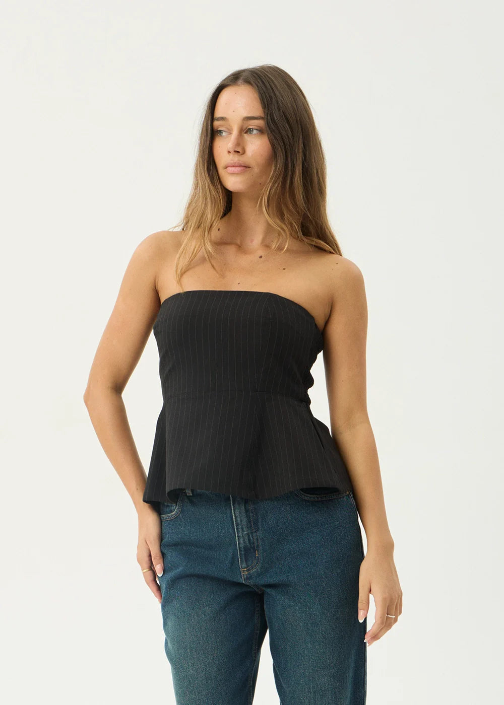 Lilo - Pinstripe Strapless Top - Black