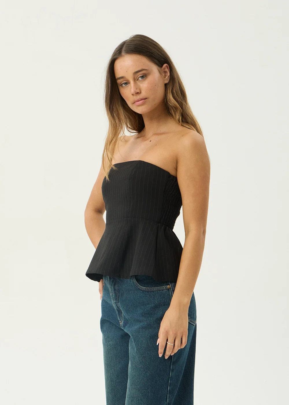 Lilo - Pinstripe Strapless Top - Black