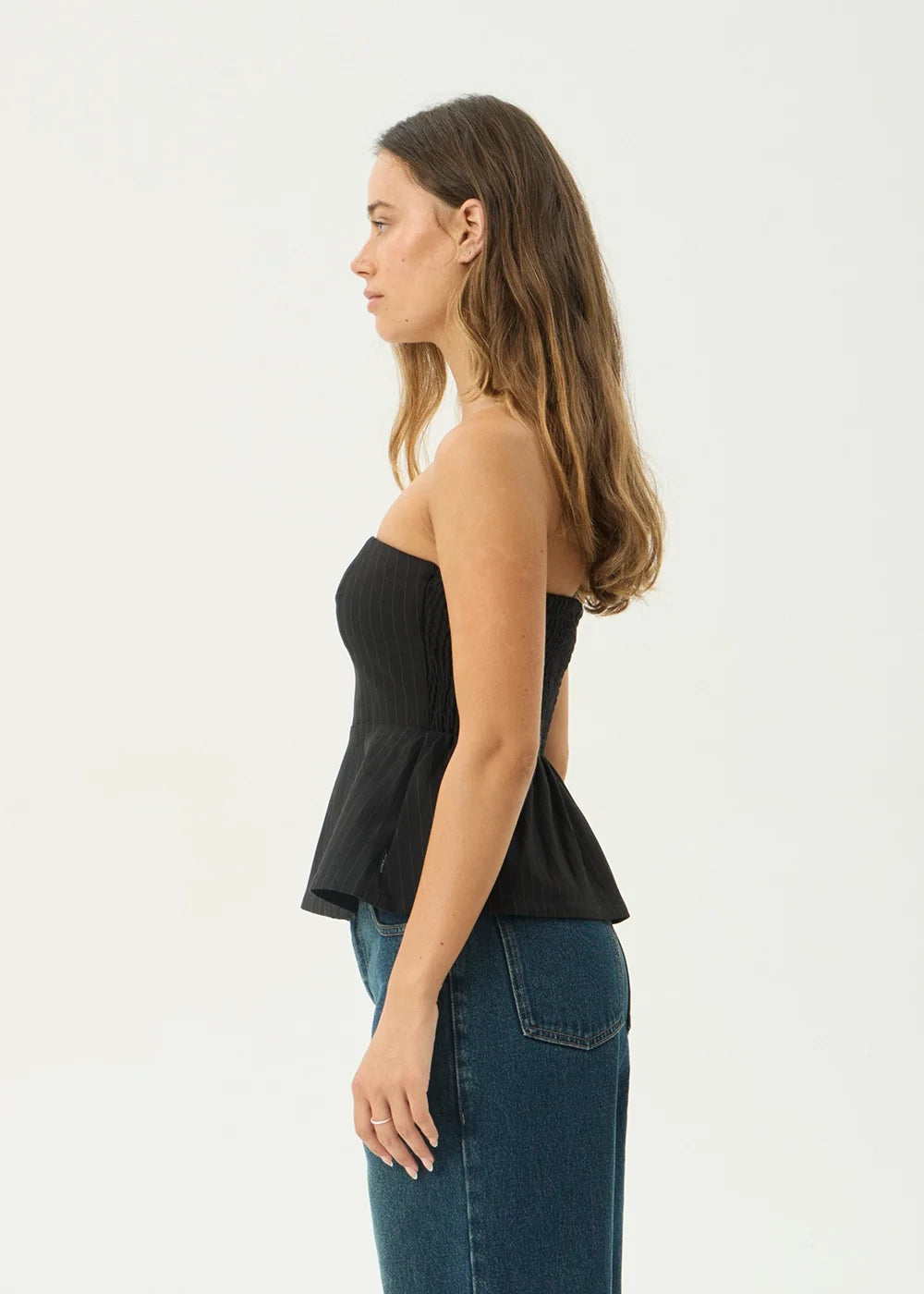 Lilo - Pinstripe Strapless Top - Black