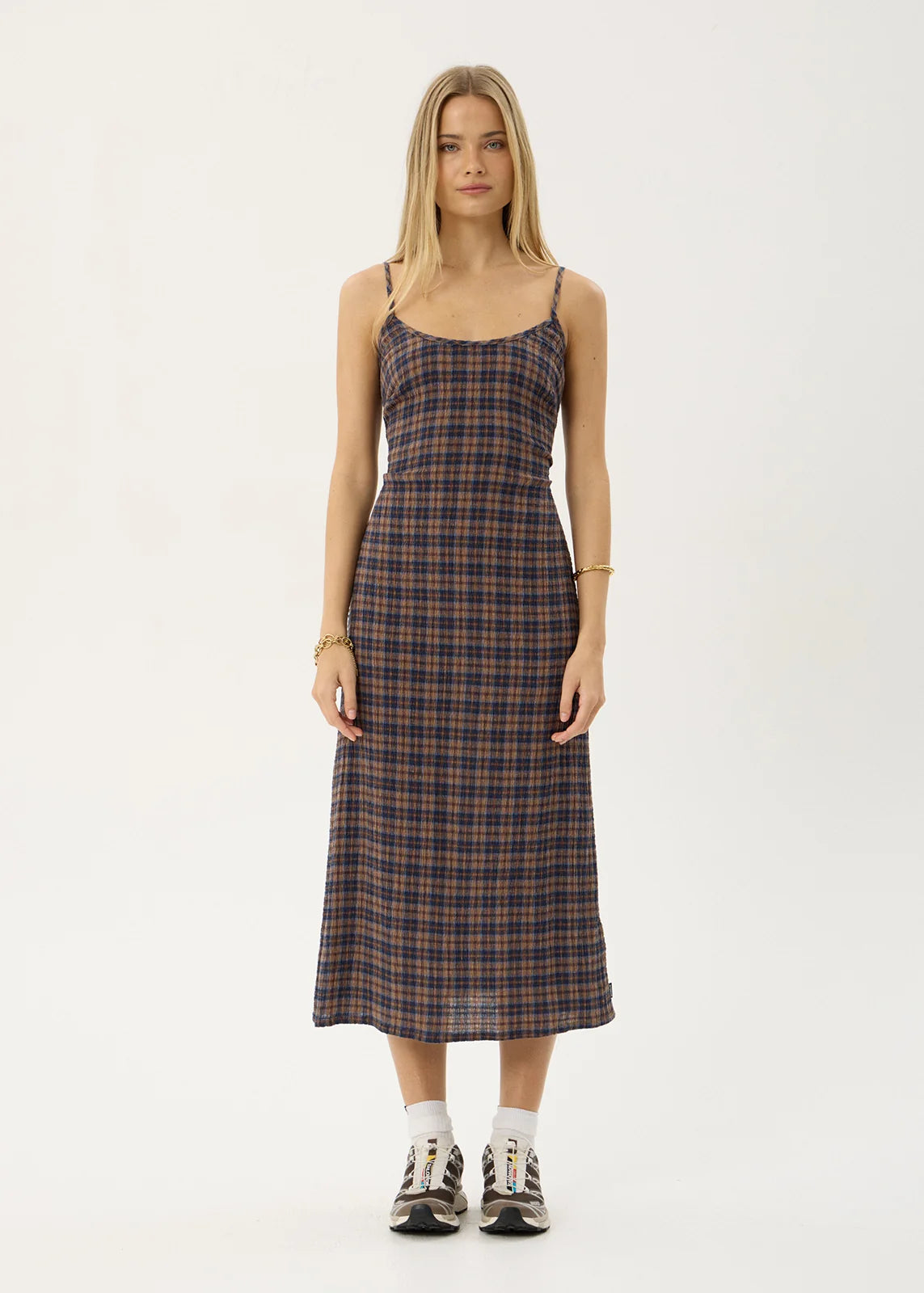 Rumi - Seersucker Midi Dress - Shev Indigo Check