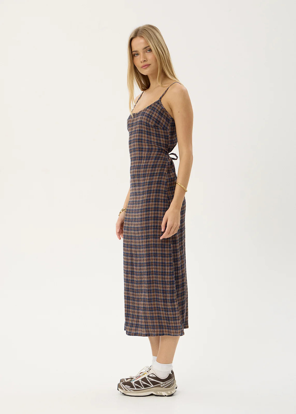 Rumi - Seersucker Midi Dress - Shev Indigo Check