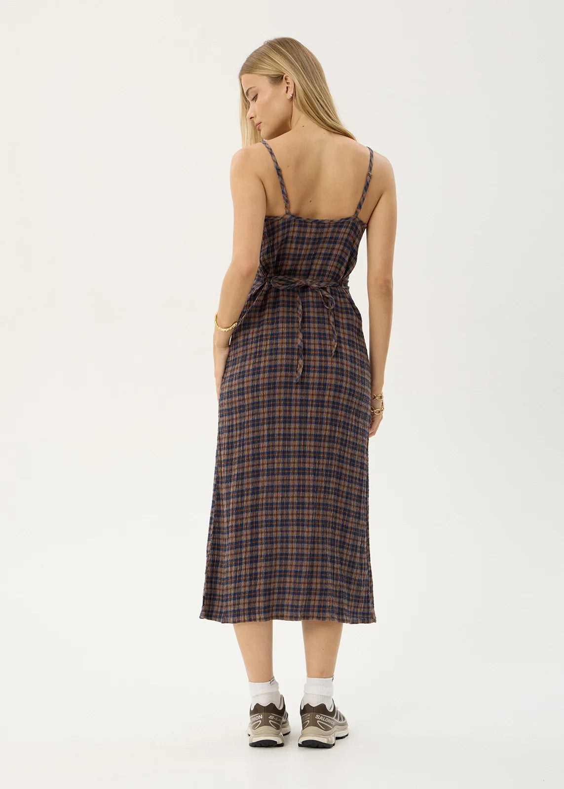 Rumi - Seersucker Midi Dress - Shev Indigo Check