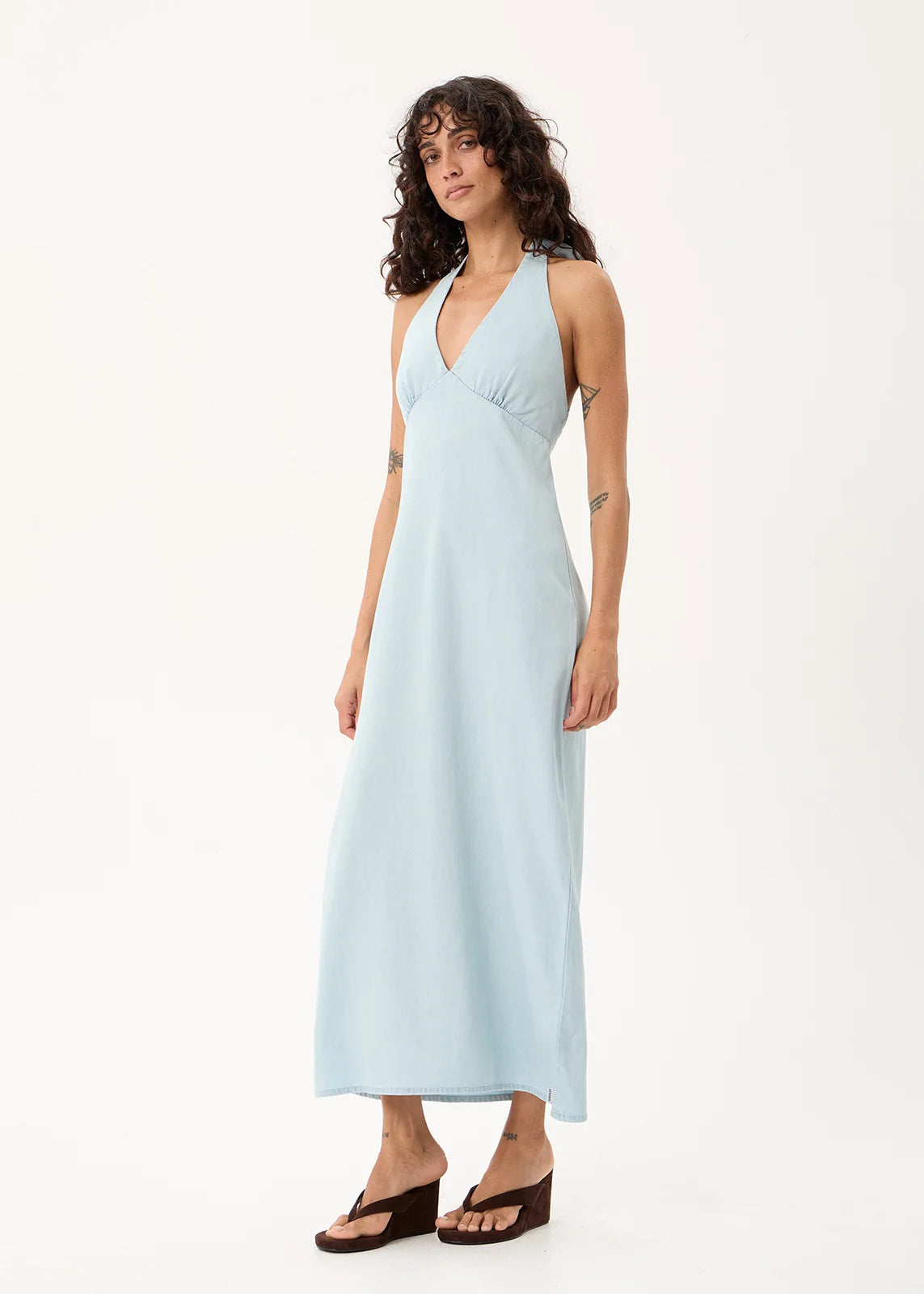 Alexa - Chambray Halter Maxi Dress - Light Blue