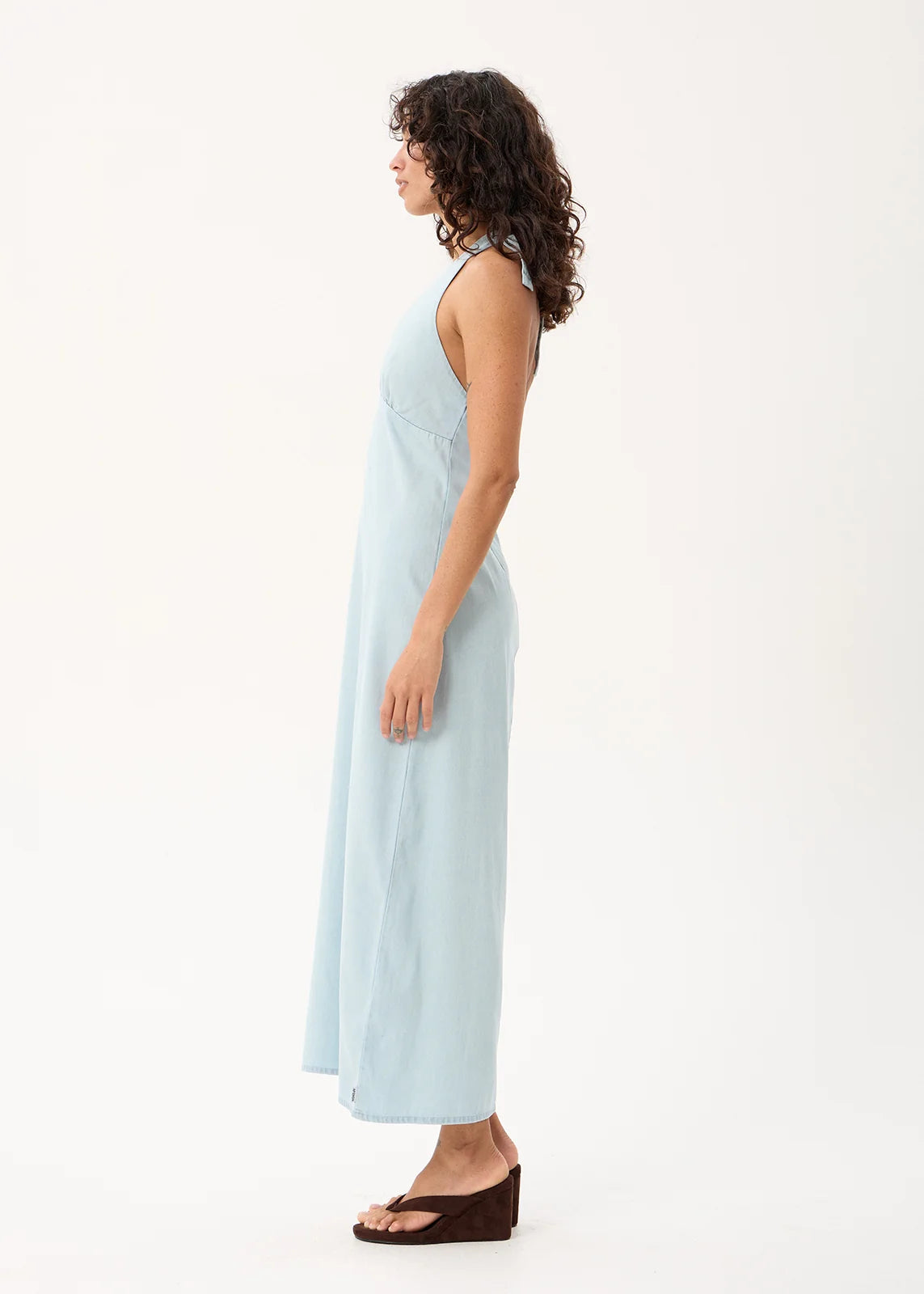 Alexa - Chambray Halter Maxi Dress - Light Blue