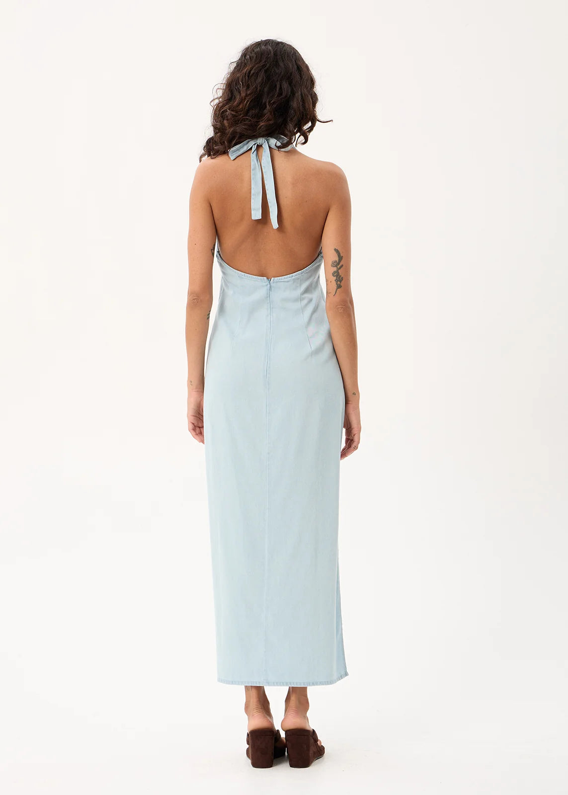 Alexa - Chambray Halter Maxi Dress - Light Blue
