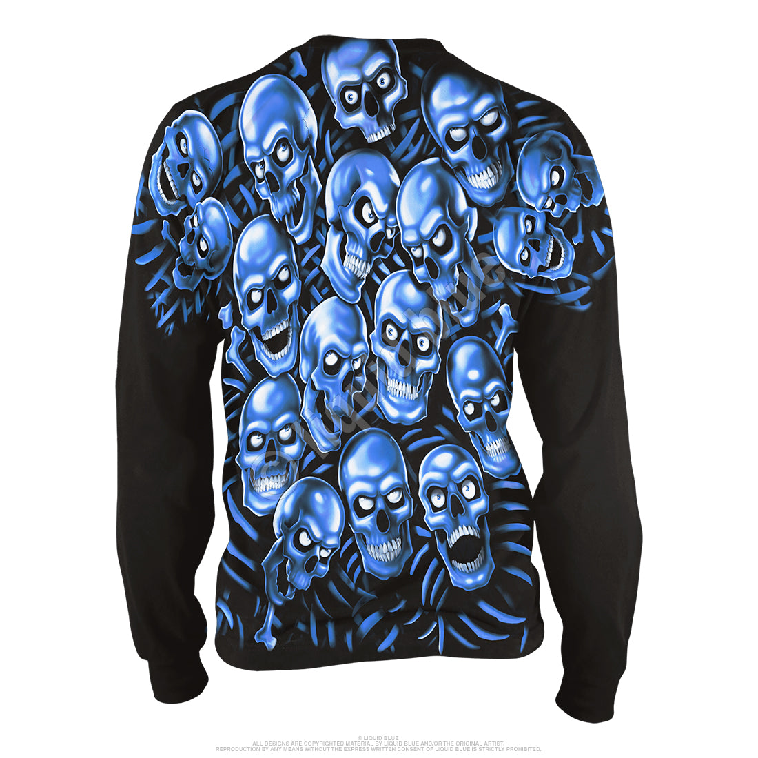 Skull Pile Long Sleeve Blue Tee