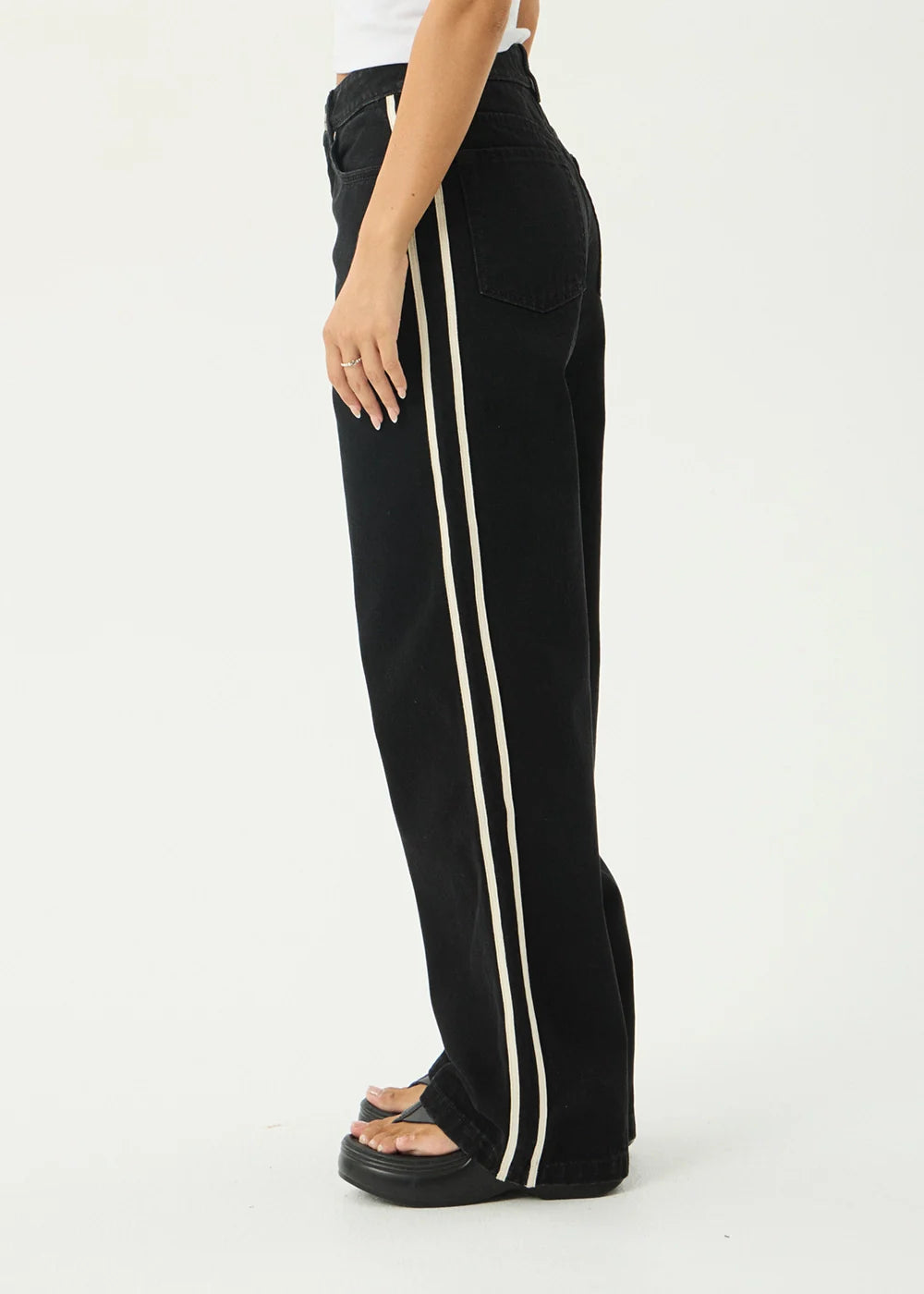 Bella Stripe - Denim Wide Leg Baggy Jeans - Washed Black