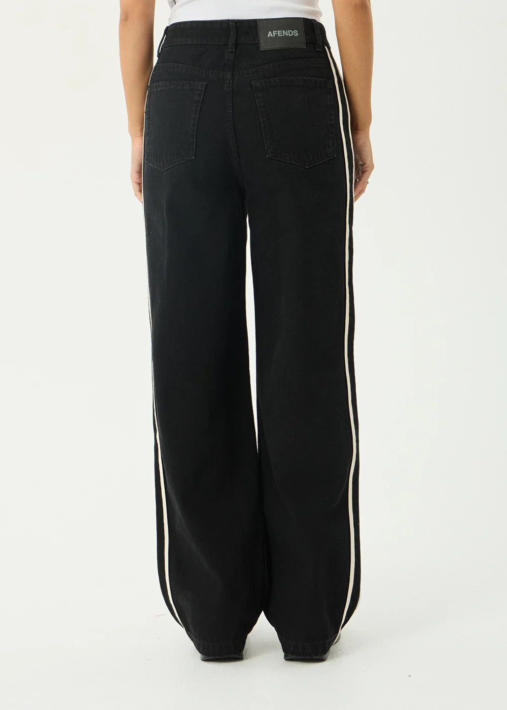 Bella Stripe - Denim Wide Leg Baggy Jeans - Washed Black