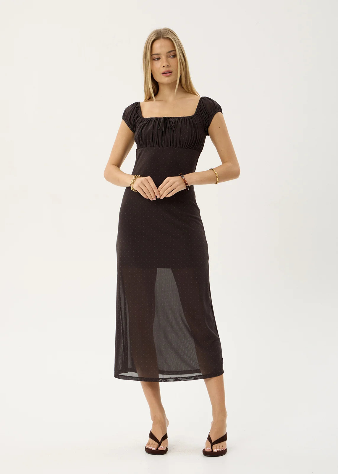 Melanie - Mesh Midi Dress - Polka Coffee