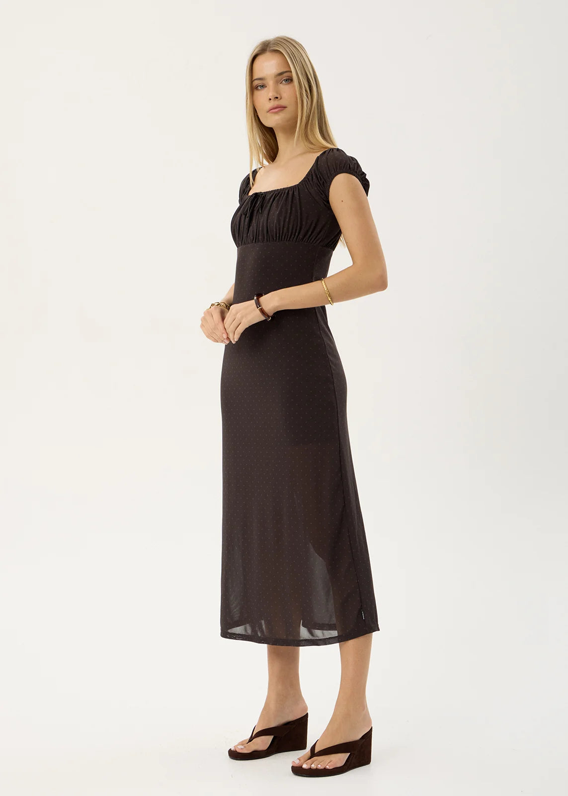 Melanie - Mesh Midi Dress - Polka Coffee