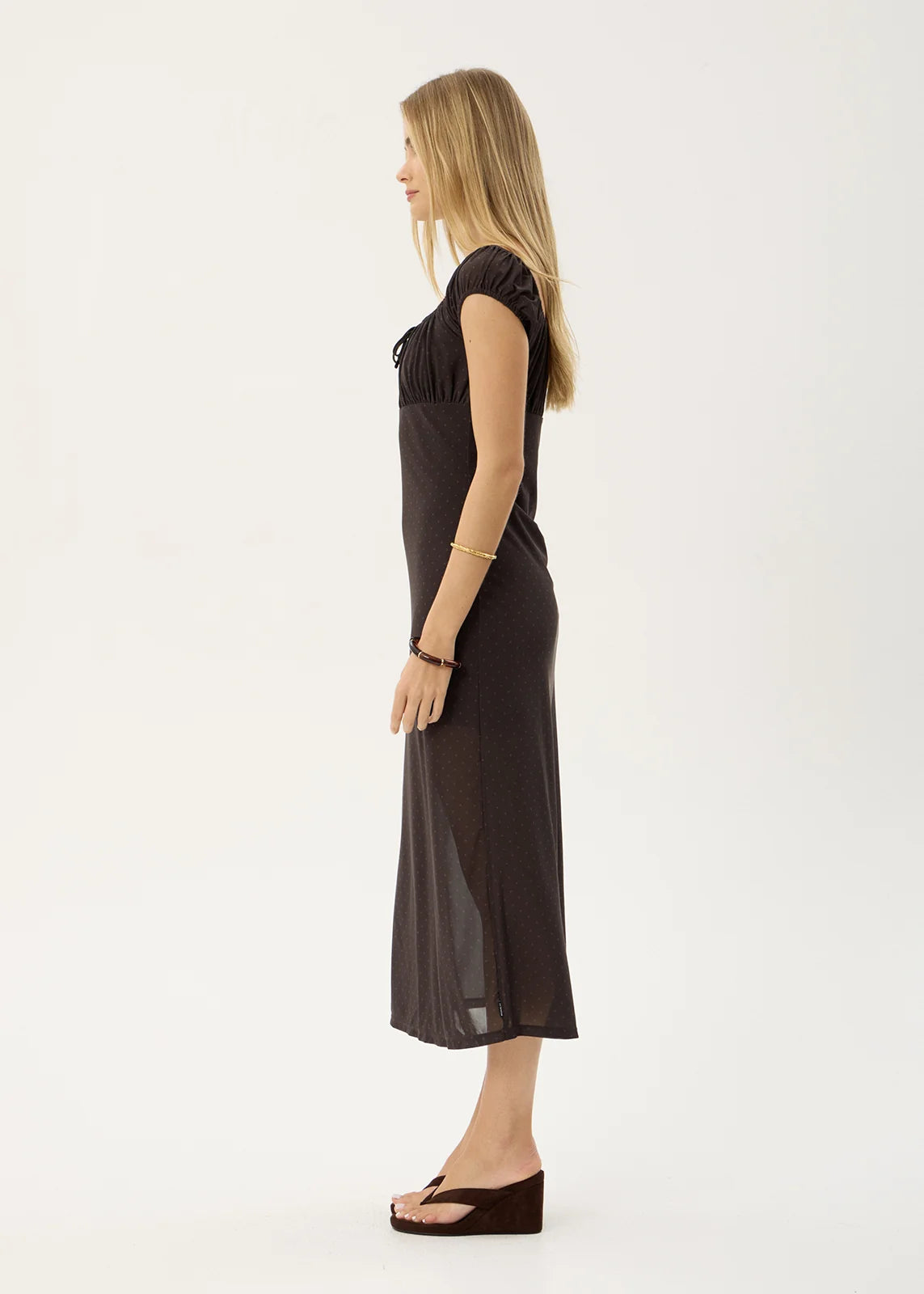 Melanie - Mesh Midi Dress - Polka Coffee