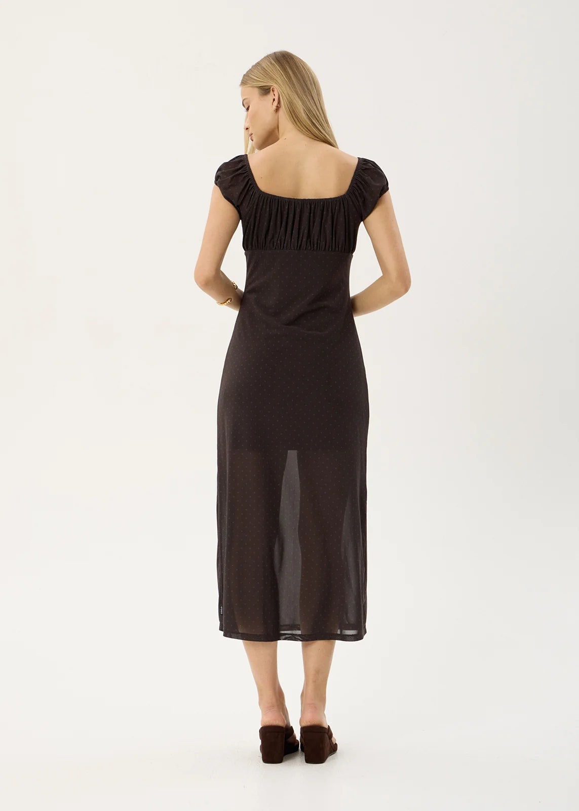 Melanie - Mesh Midi Dress - Polka Coffee