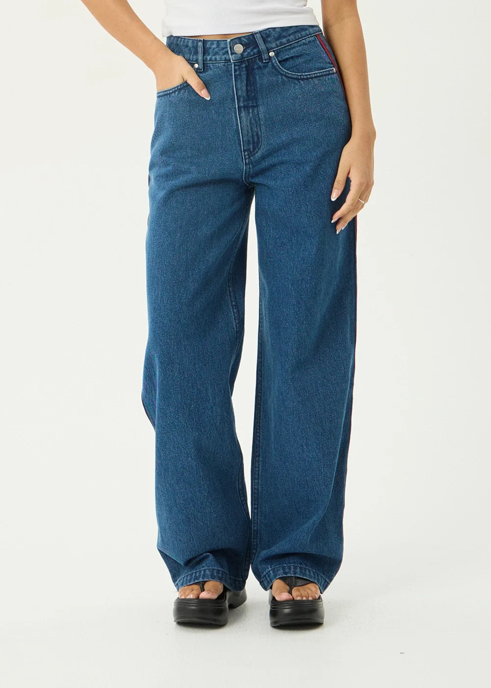 Bella Stripe - Denim Wide Leg Baggy Jeans - Authentic Blue