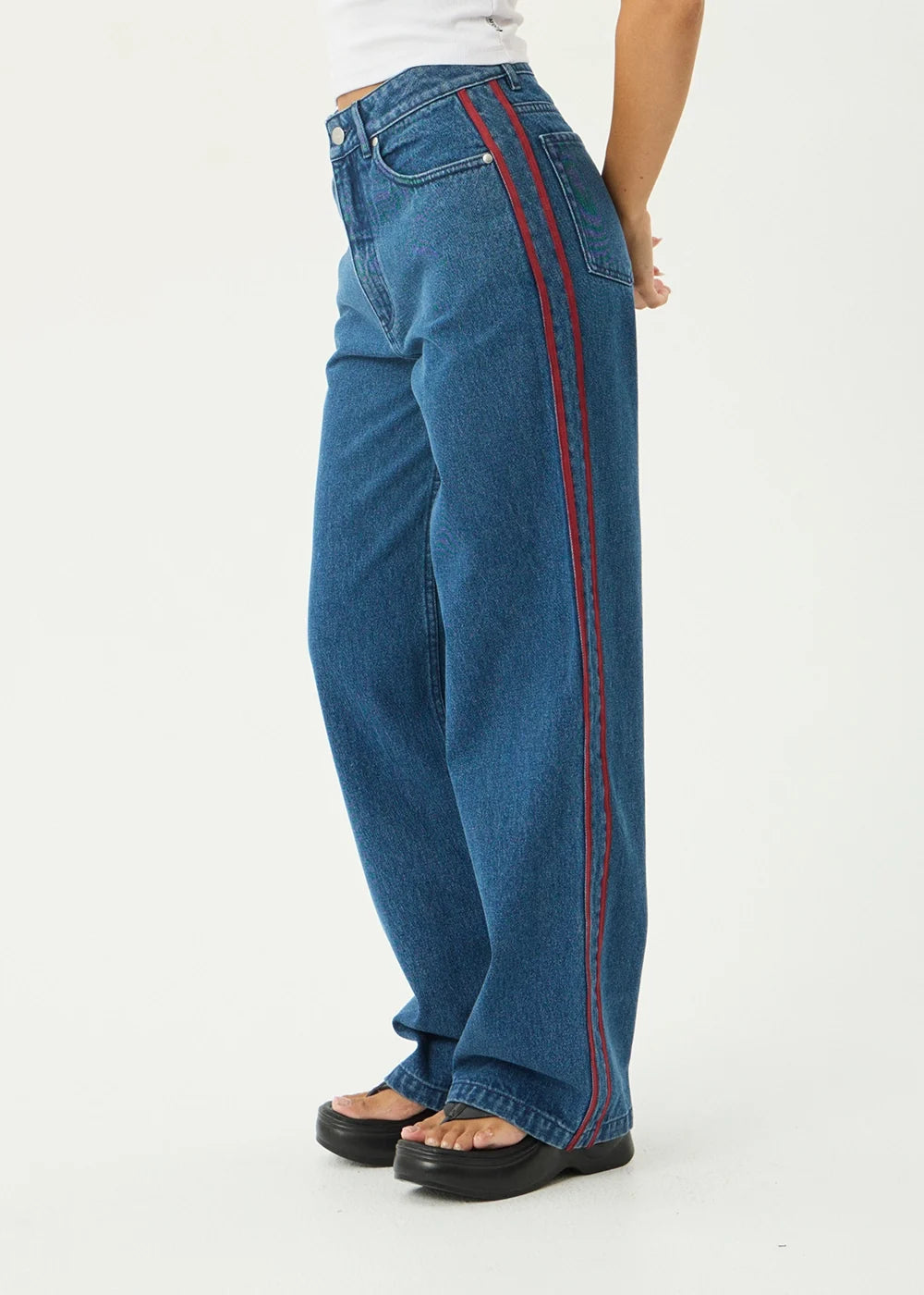 Bella Stripe - Denim Wide Leg Baggy Jeans - Authentic Blue