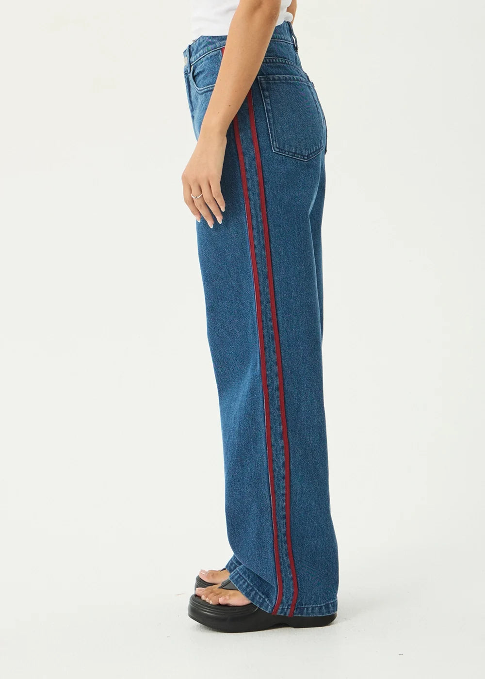 Bella Stripe - Denim Wide Leg Baggy Jeans - Authentic Blue