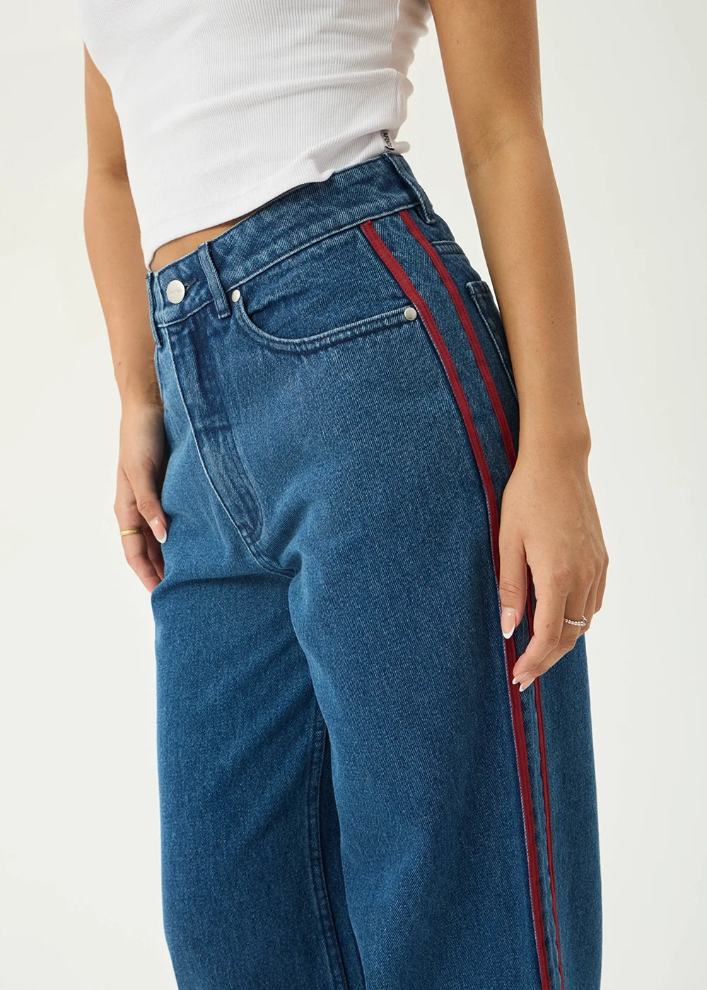 Bella Stripe - Denim Wide Leg Baggy Jeans - Authentic Blue