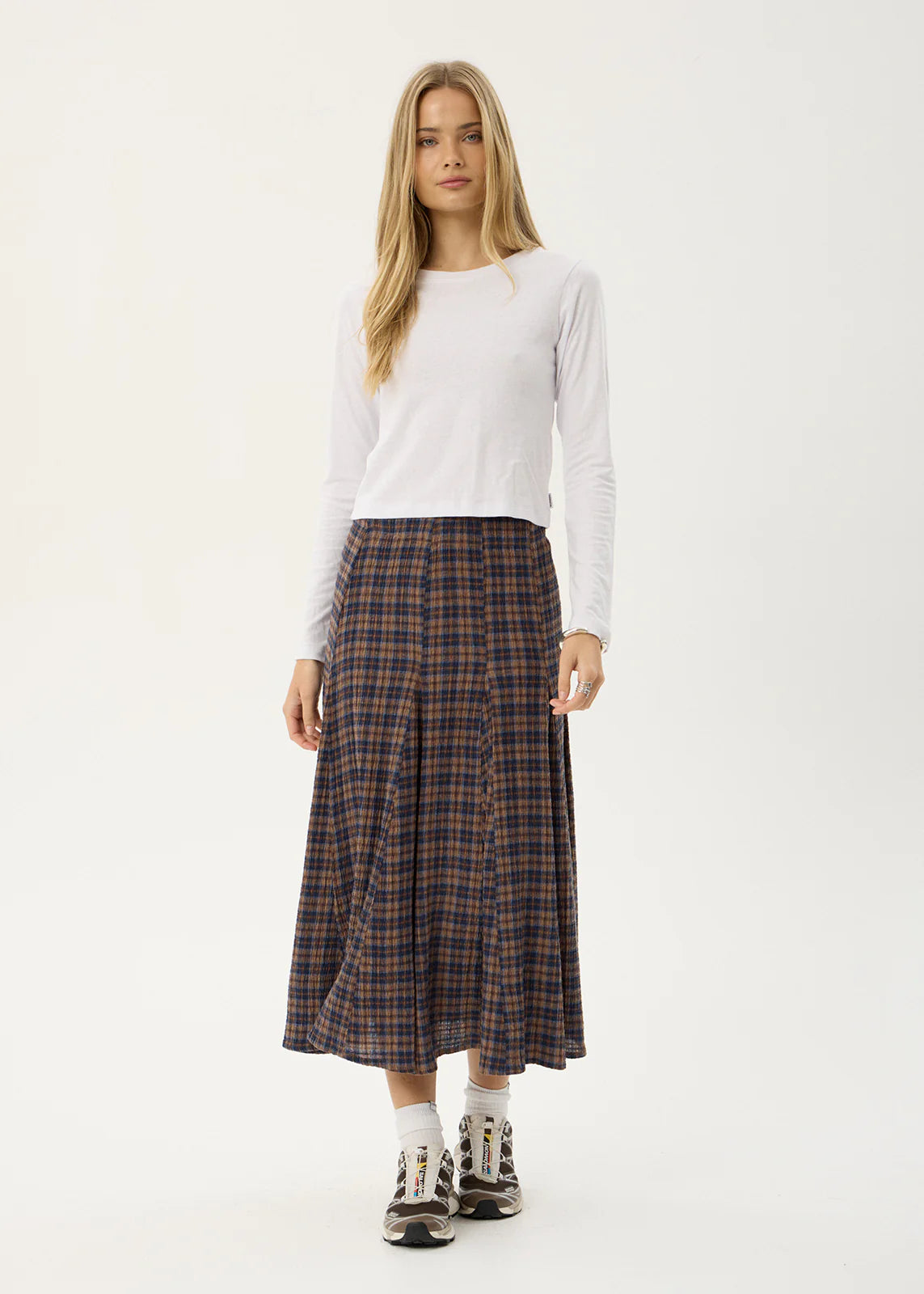 Lana - Midi Skirt - Shev Indigo Check