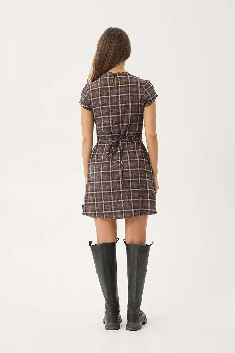 Reverie Hemp - Seersucker Mini Dress - Coffee Check