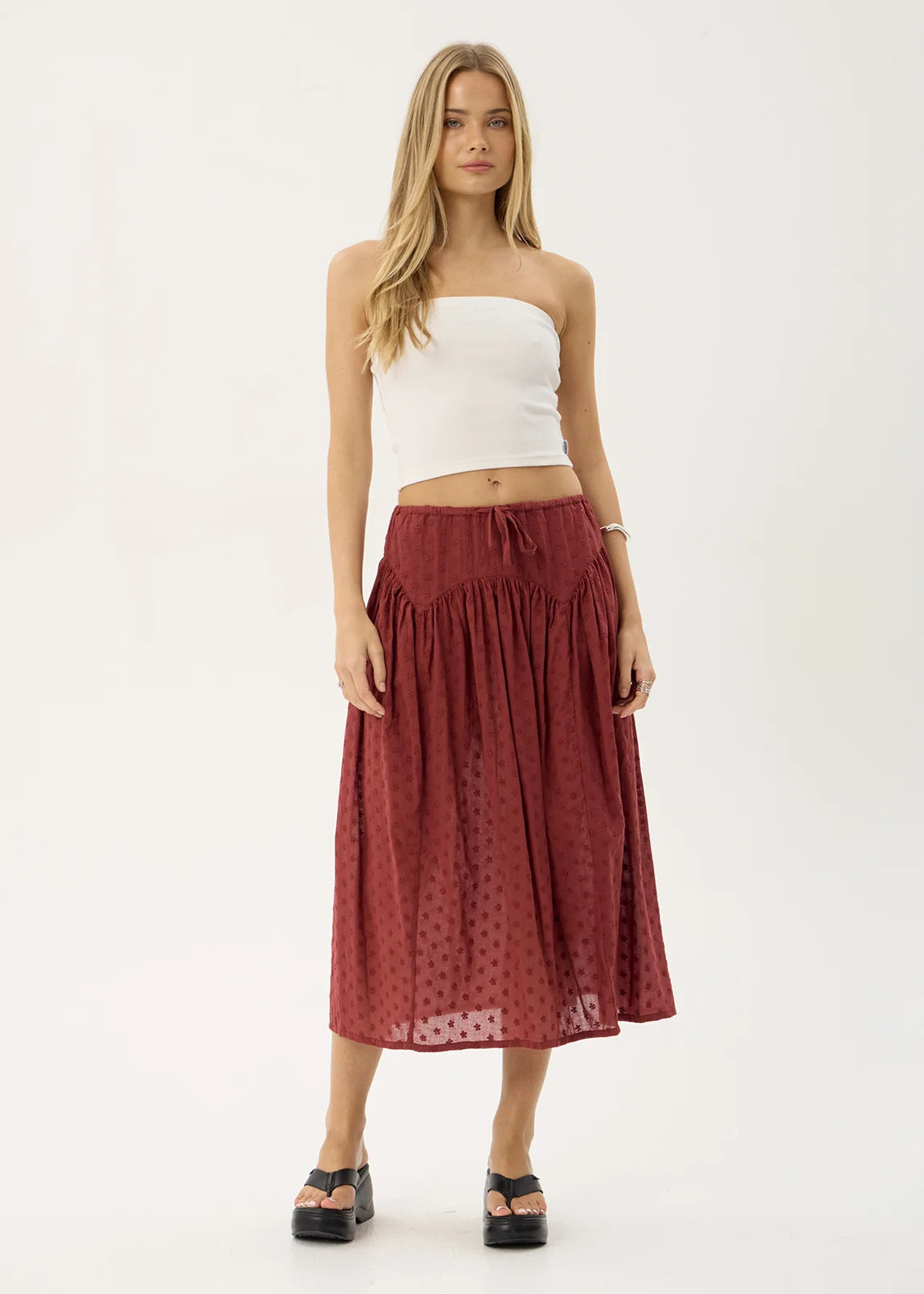Marlow - Anglaise Midi Skirt - Ruby Anglaise