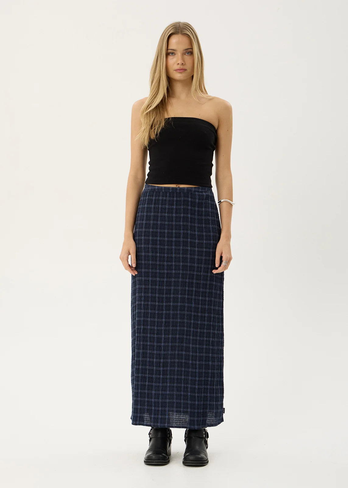 Lita - Seersucker Maxi Skirt - Thea Midnight Check