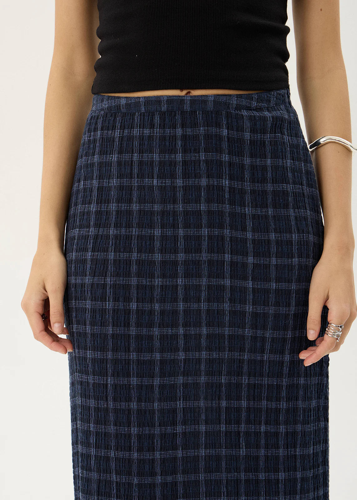 Lita - Seersucker Maxi Skirt - Thea Midnight Check