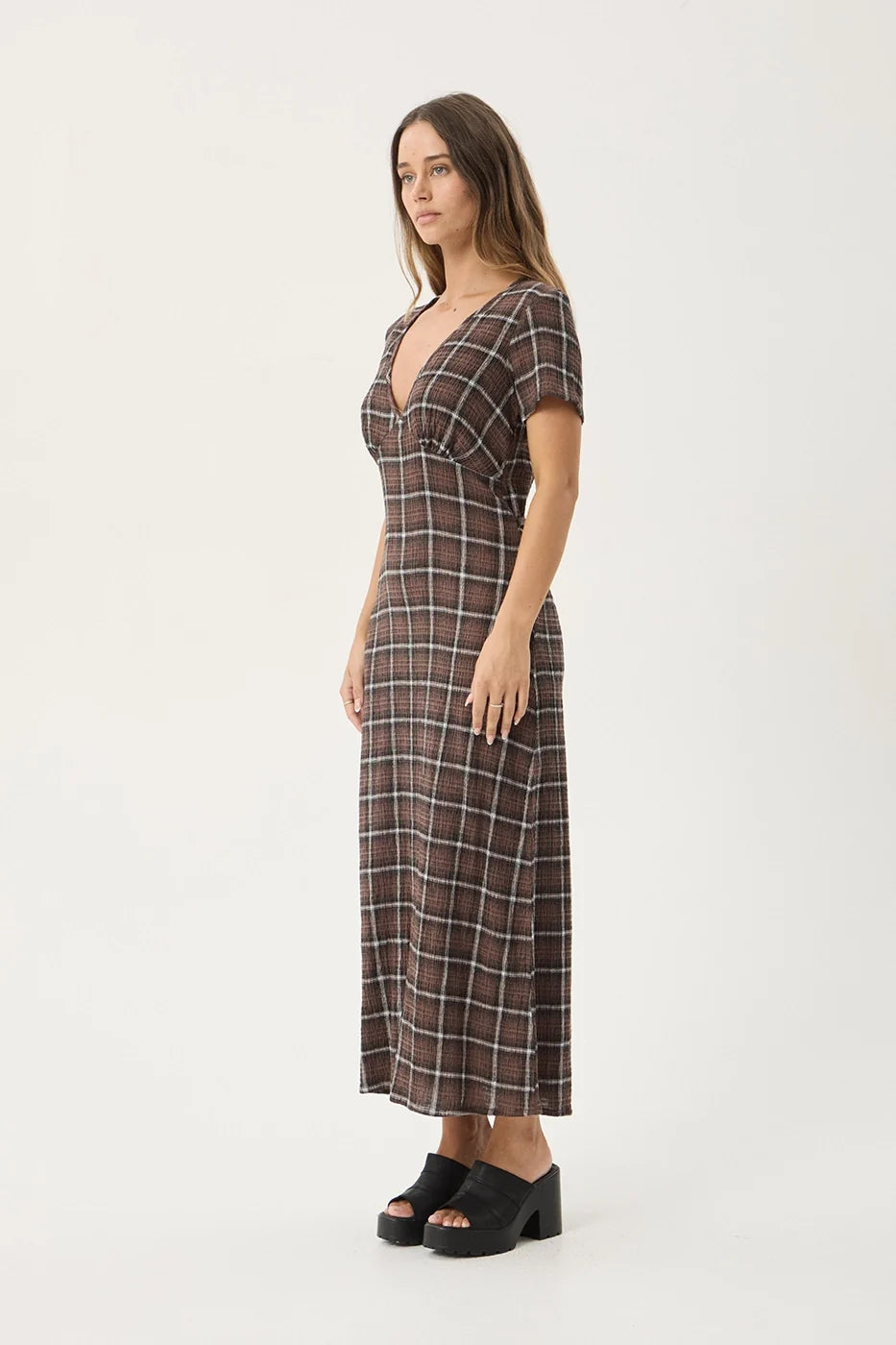 Reverie Hemp - Seersucker Maxi Dress - Coffee Check