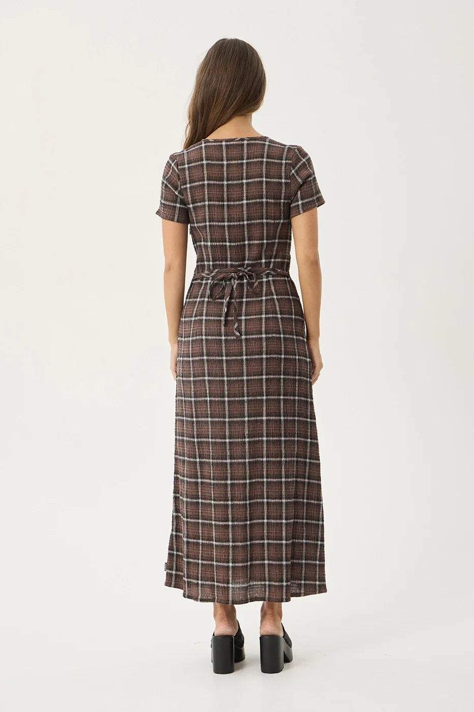 Reverie Hemp - Seersucker Maxi Dress - Coffee Check