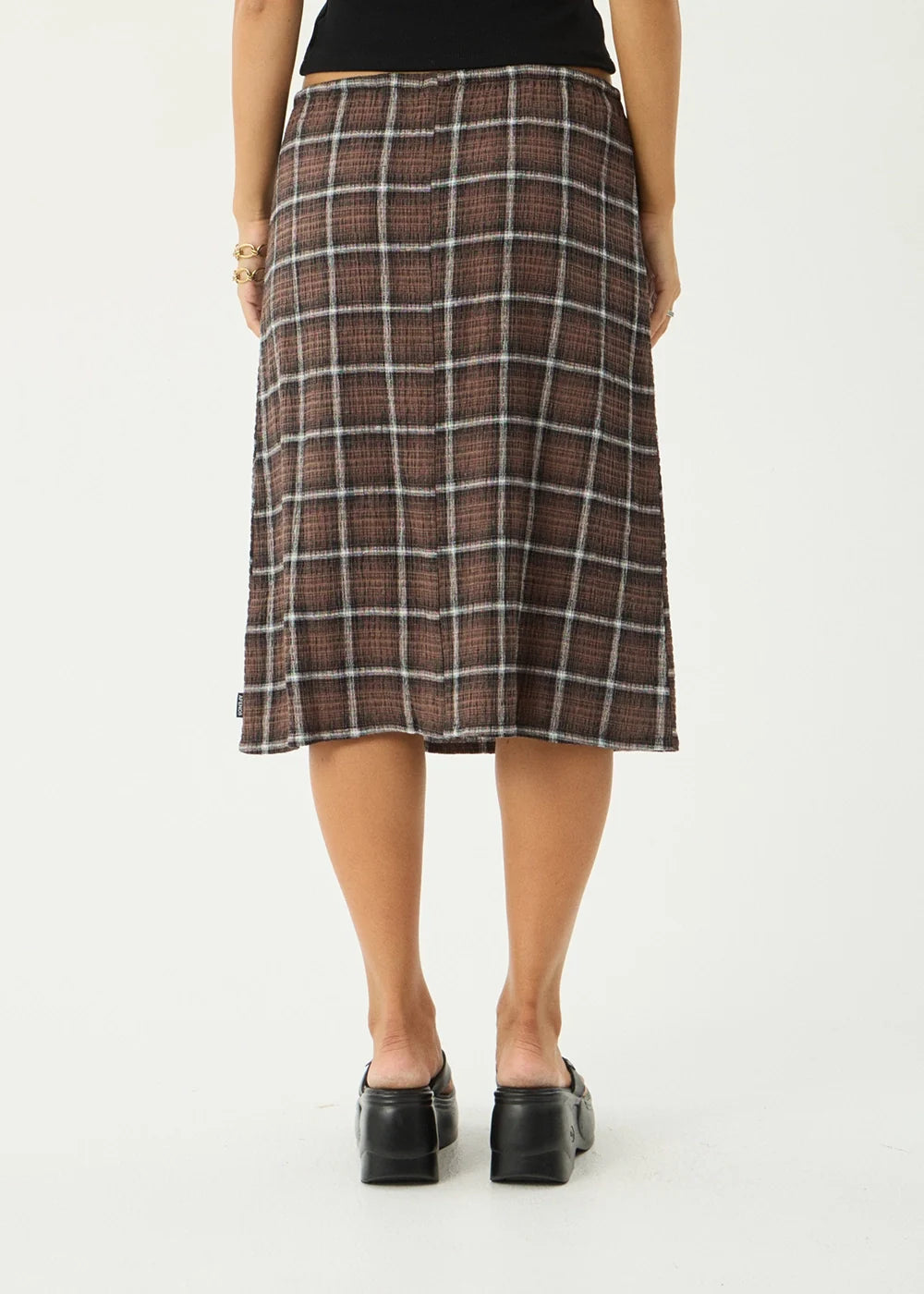 Reverie Hemp - Seersucker Midi Skirt - Coffee Check