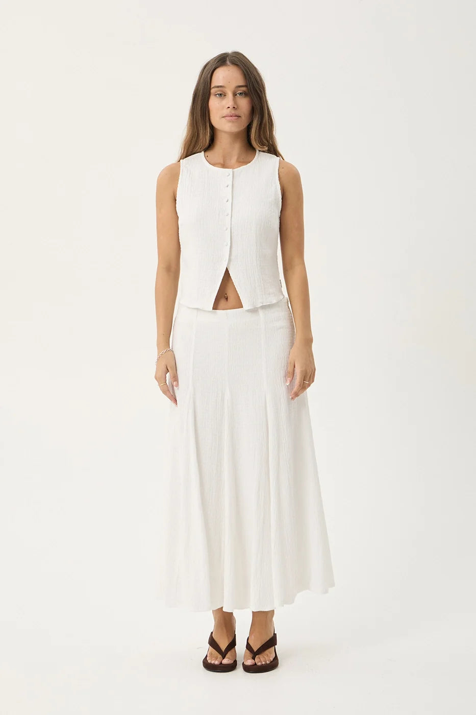 Lana - Seersucker Midi Skirt - Off White