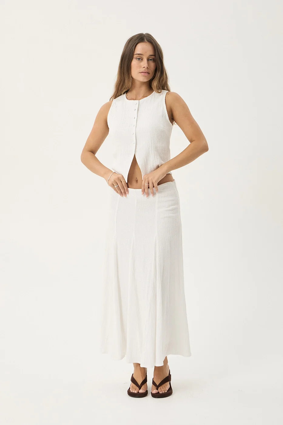 Lana - Seersucker Midi Skirt - Off White