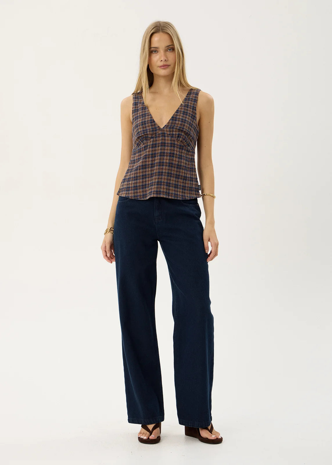Giselle - Seersucker Top - Shev Indigo Check