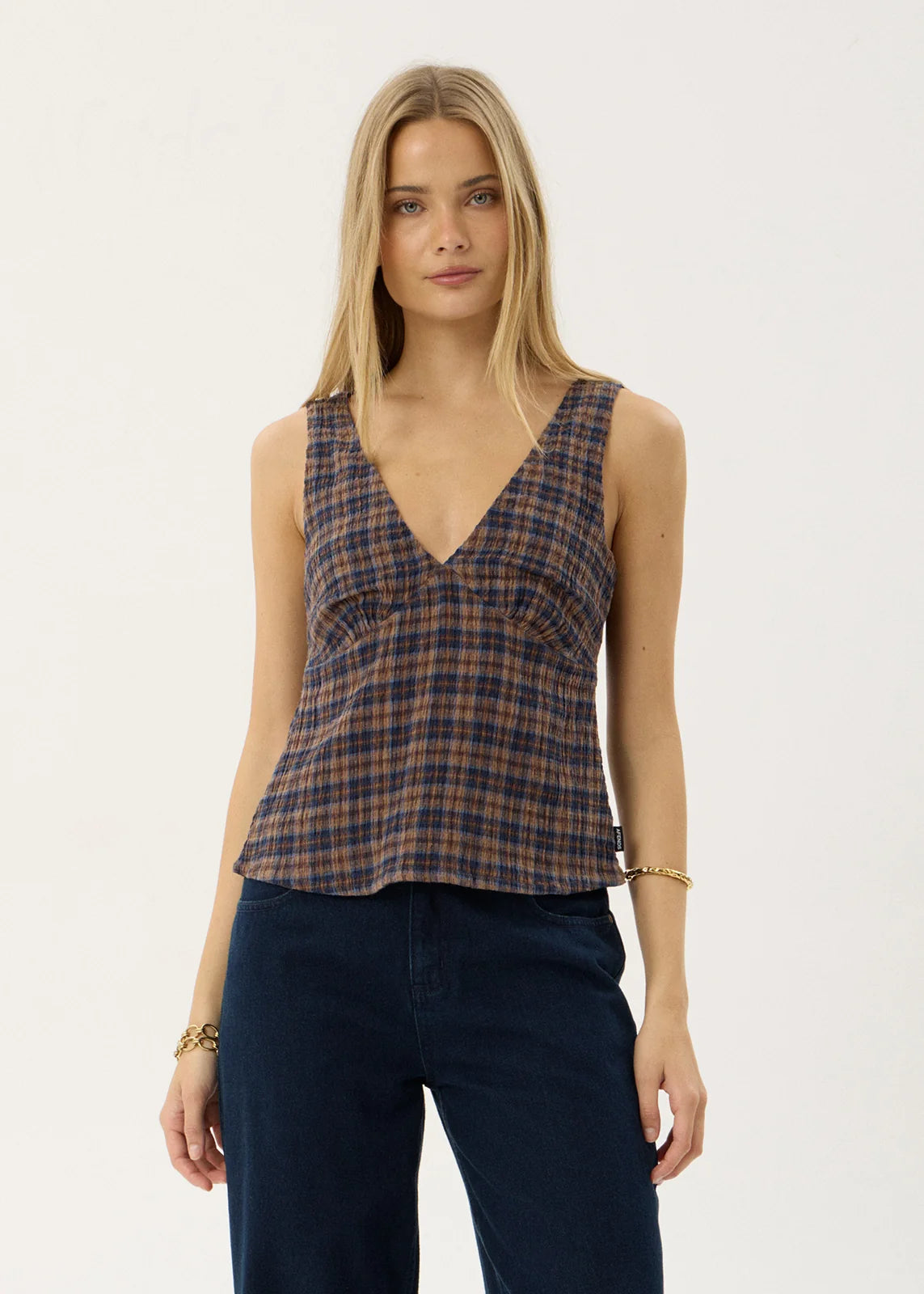 Giselle - Seersucker Top - Shev Indigo Check