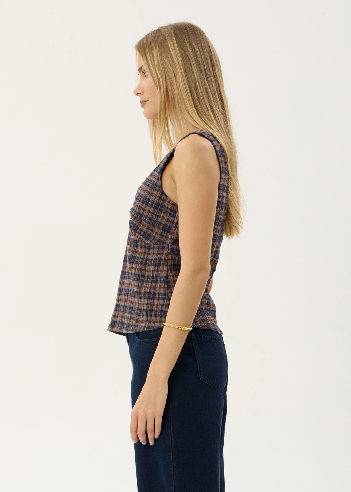 Giselle - Seersucker Top - Shev Indigo Check