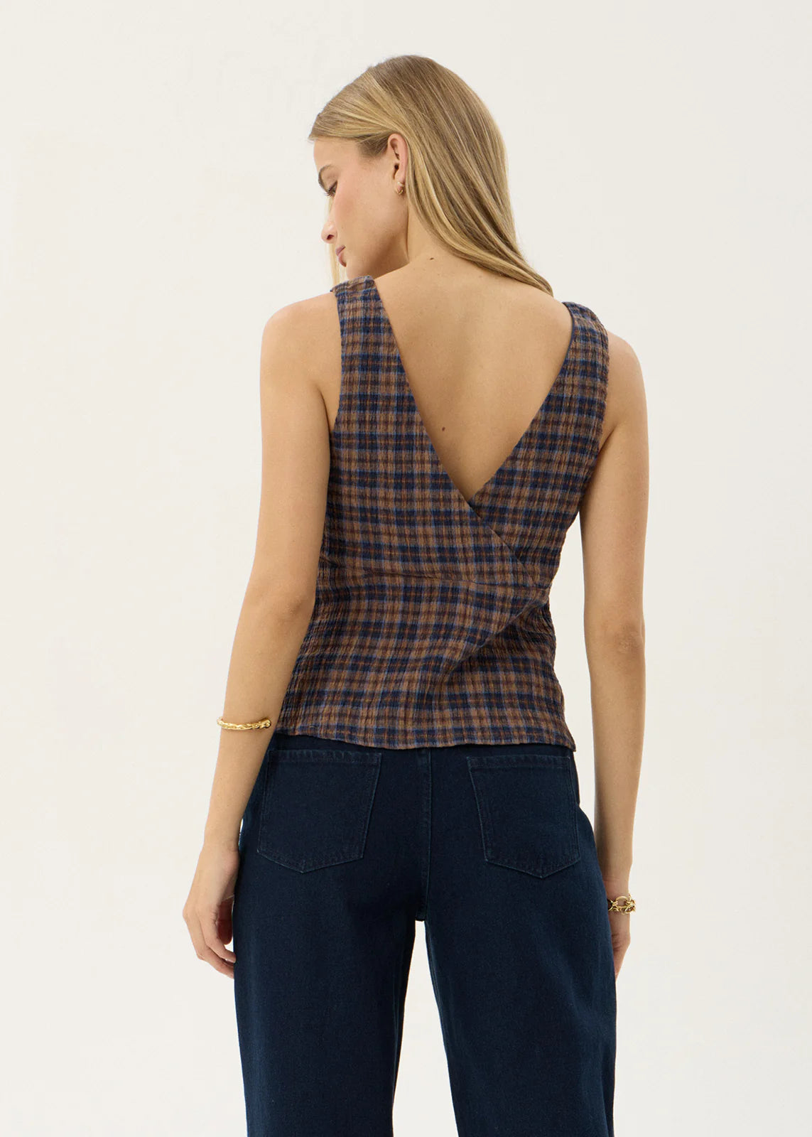 Giselle - Seersucker Top - Shev Indigo Check
