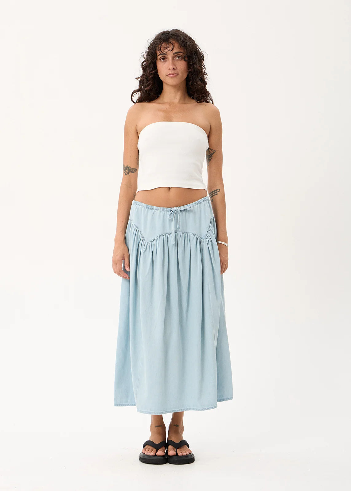Palmer - Chambray Midi Skirt - Light Blue