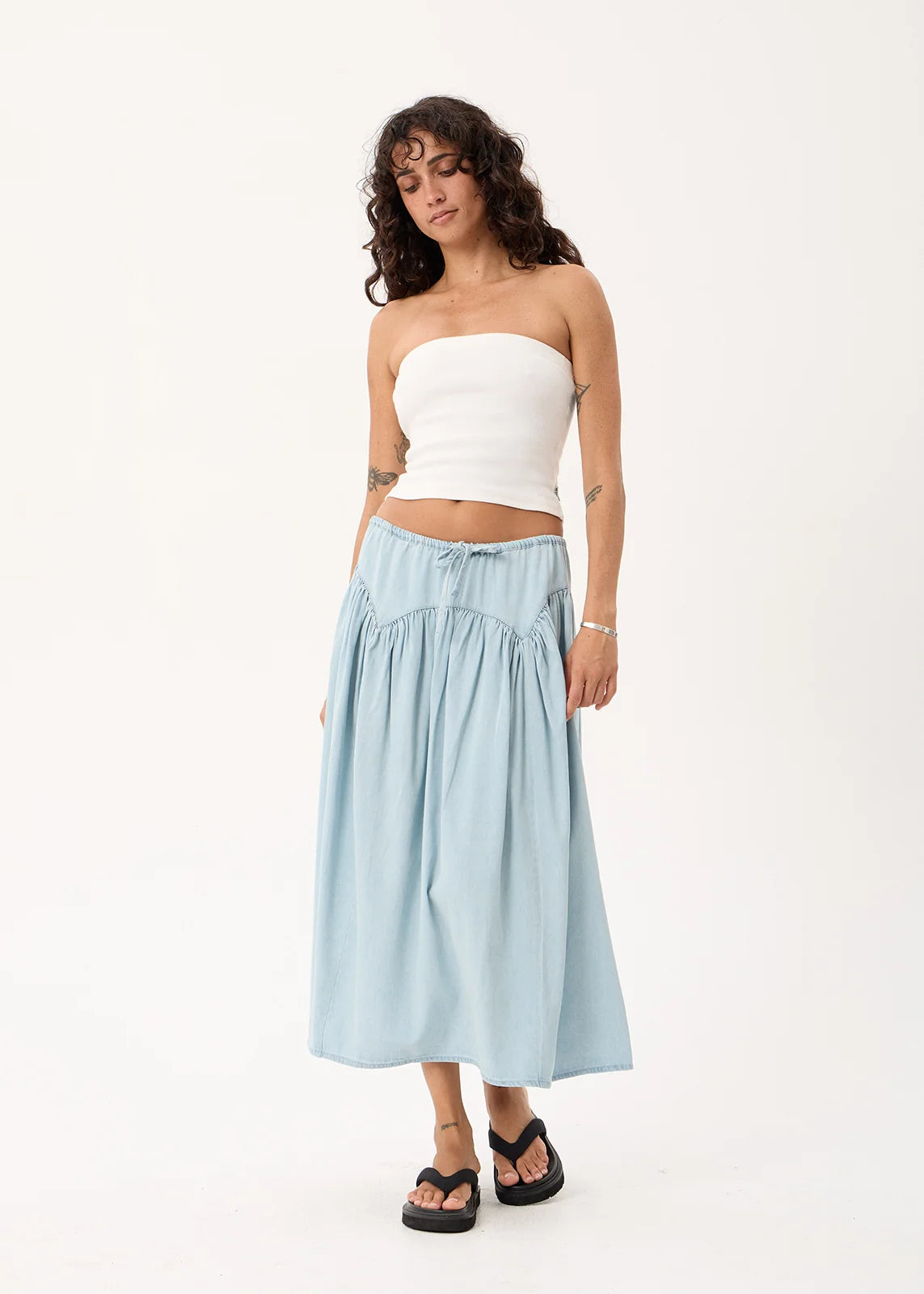 Palmer - Chambray Midi Skirt - Light Blue