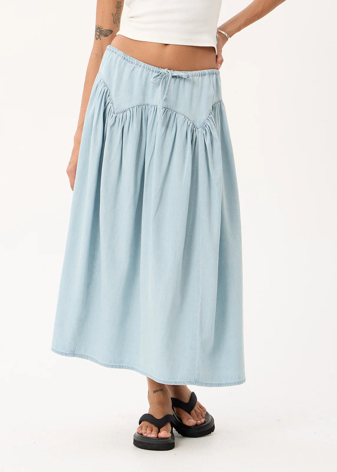 Palmer - Chambray Midi Skirt - Light Blue