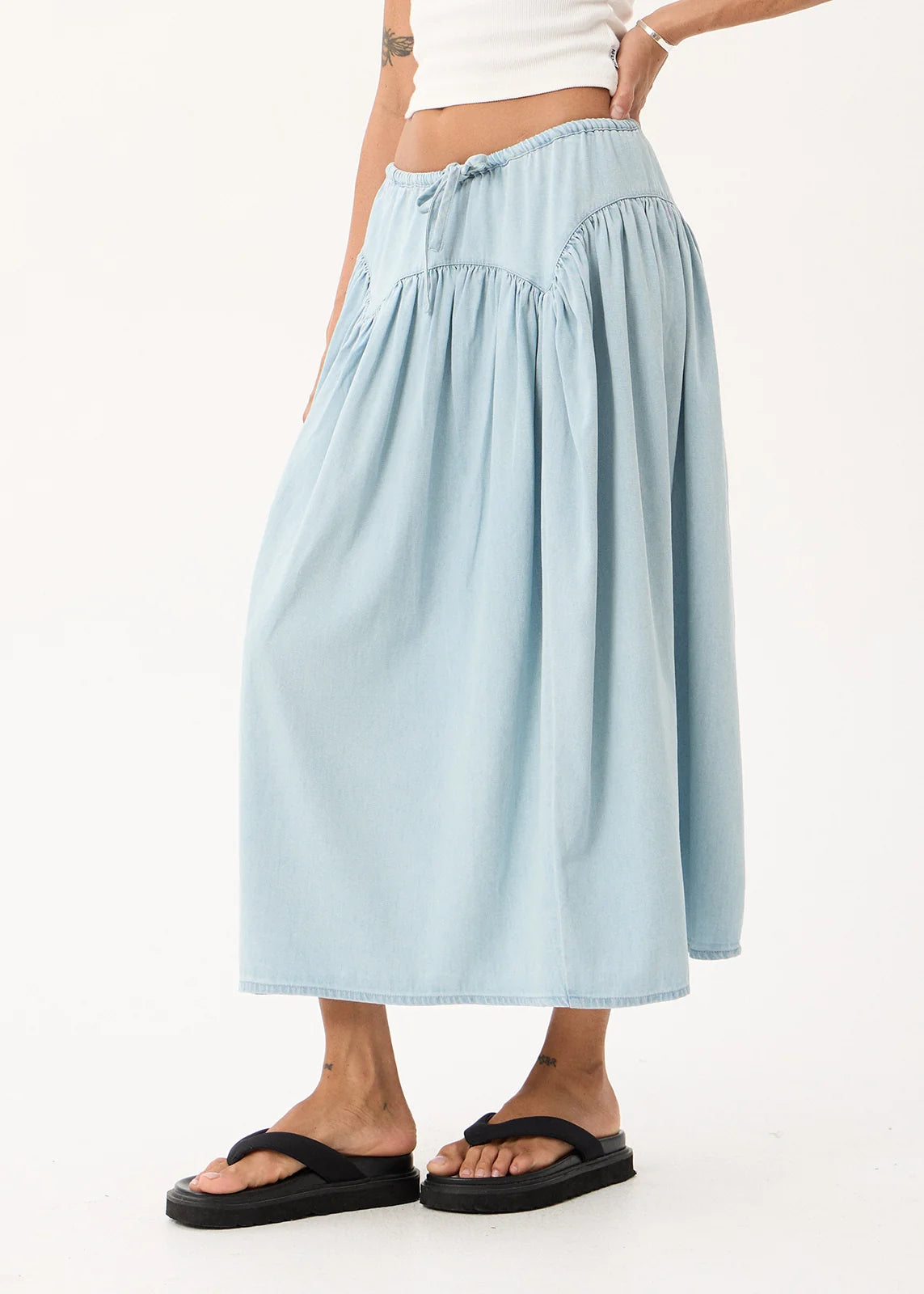 Palmer - Chambray Midi Skirt - Light Blue